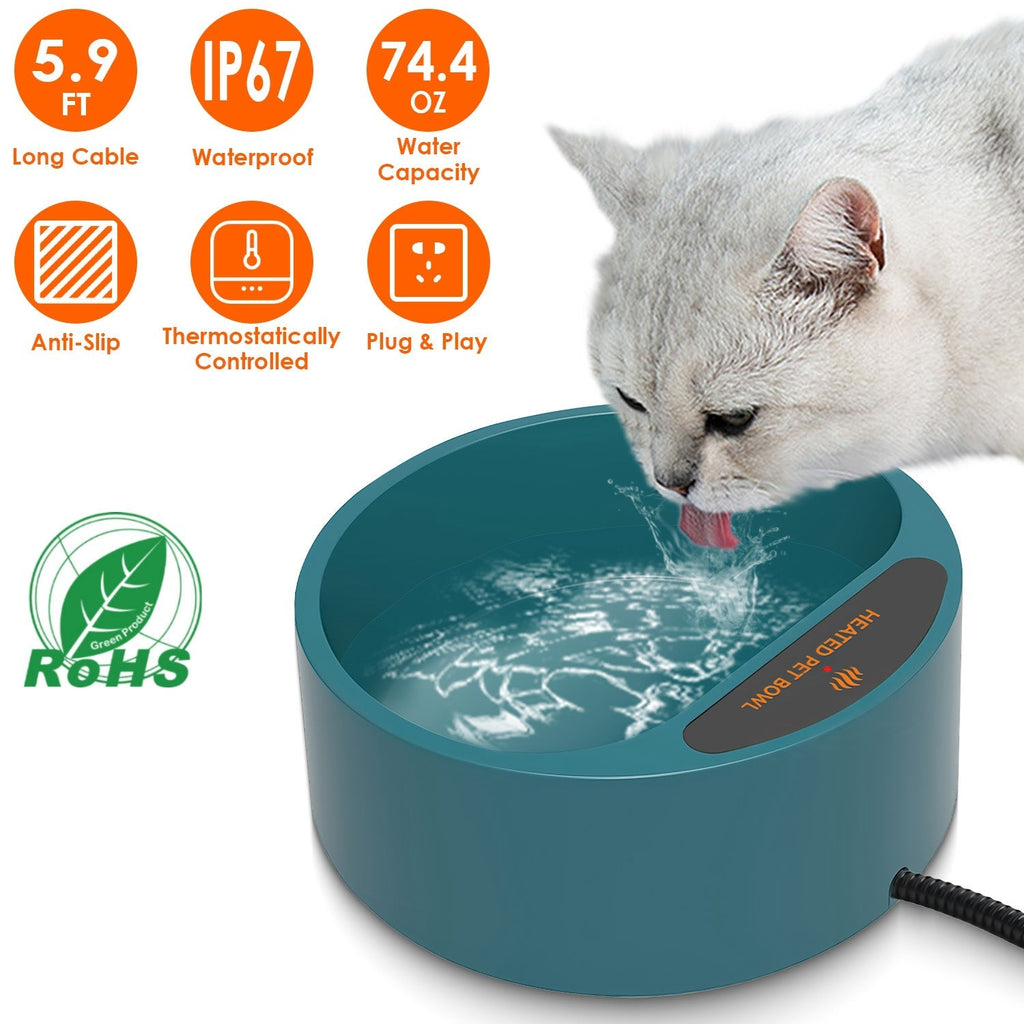 Heated Water Bowl for Dog Cat 74.4OZ