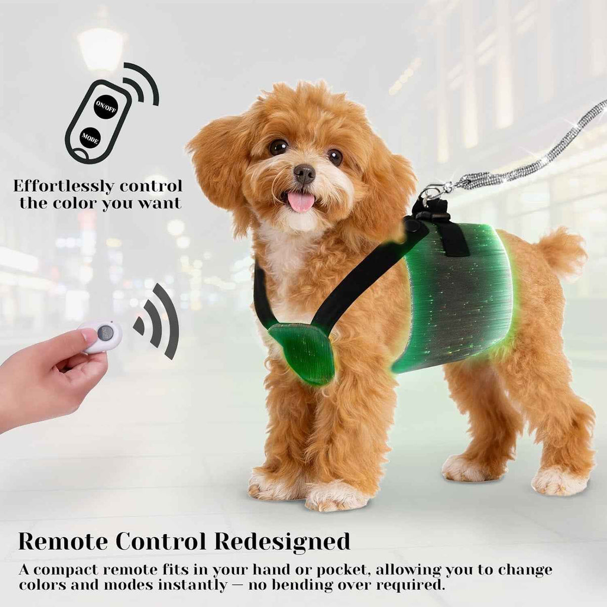 LED Dog Harness Light Up Fiber Optic Remote Control