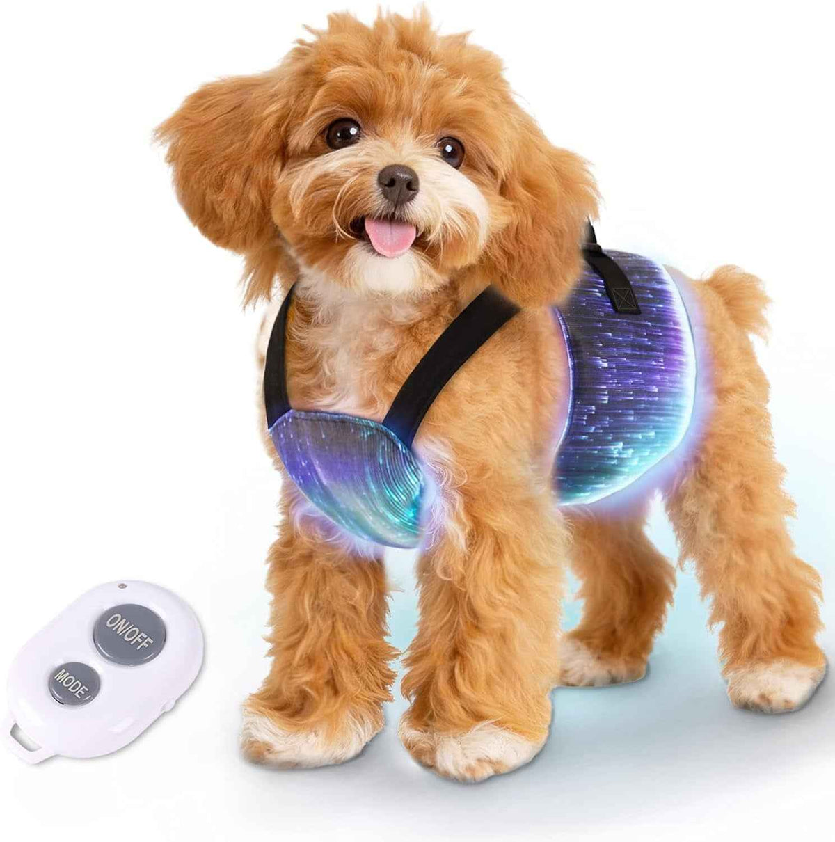LED Dog Harness Light Up Fiber Optic Remote Control