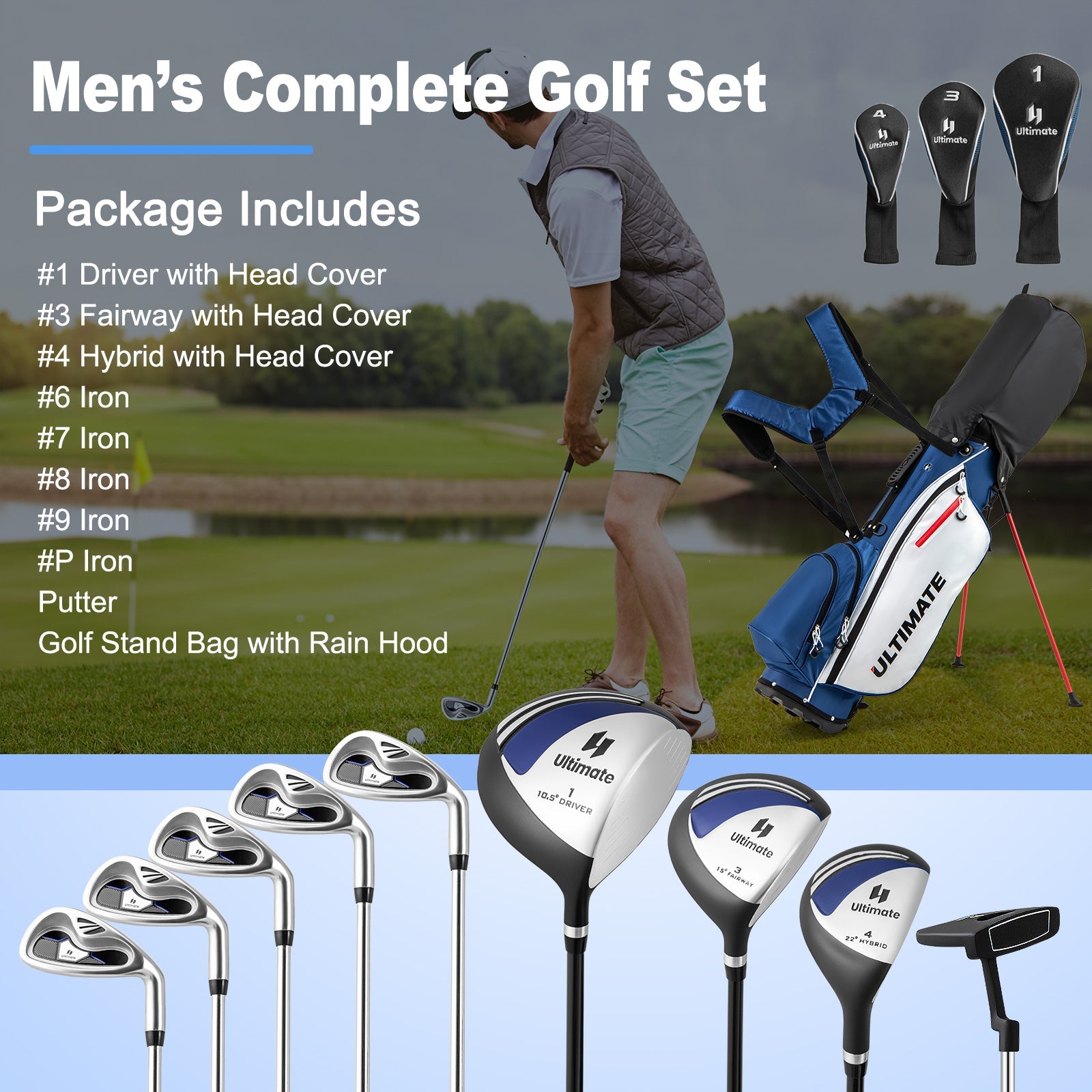 Men’s Profile Complete Golf Club Package Set Includes 10 Pieces