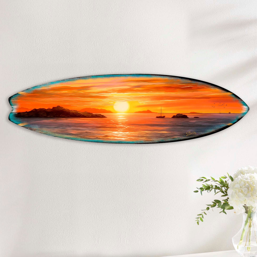 Sunset Symphony Surfboard Coastal Wall Art
