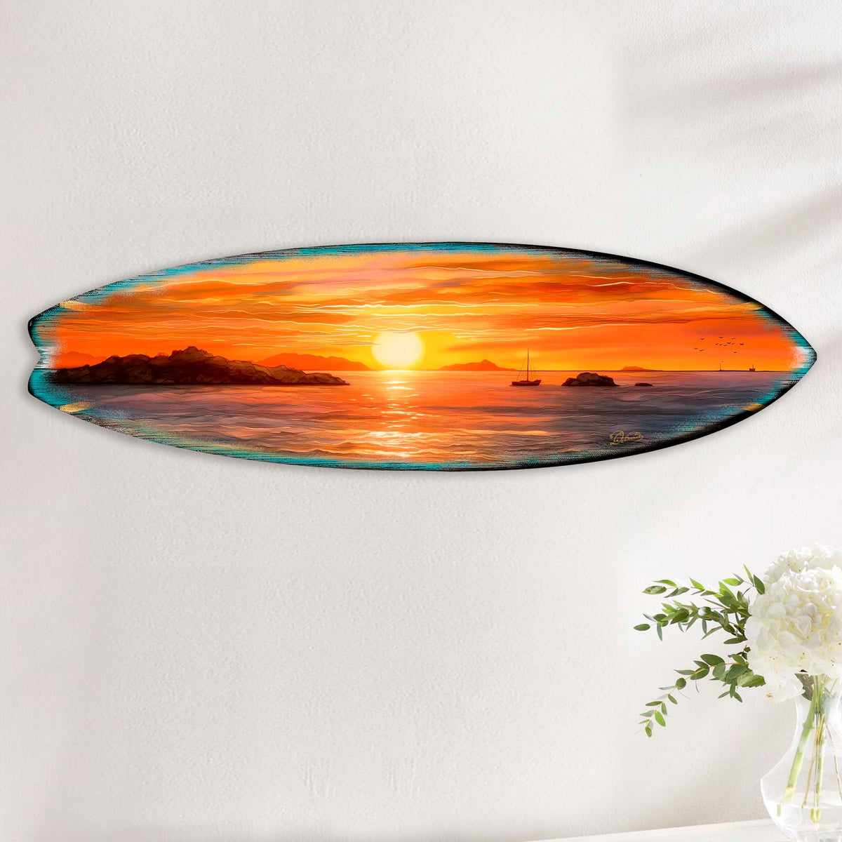 Sunset Symphony Surfboard Coastal Wall Art