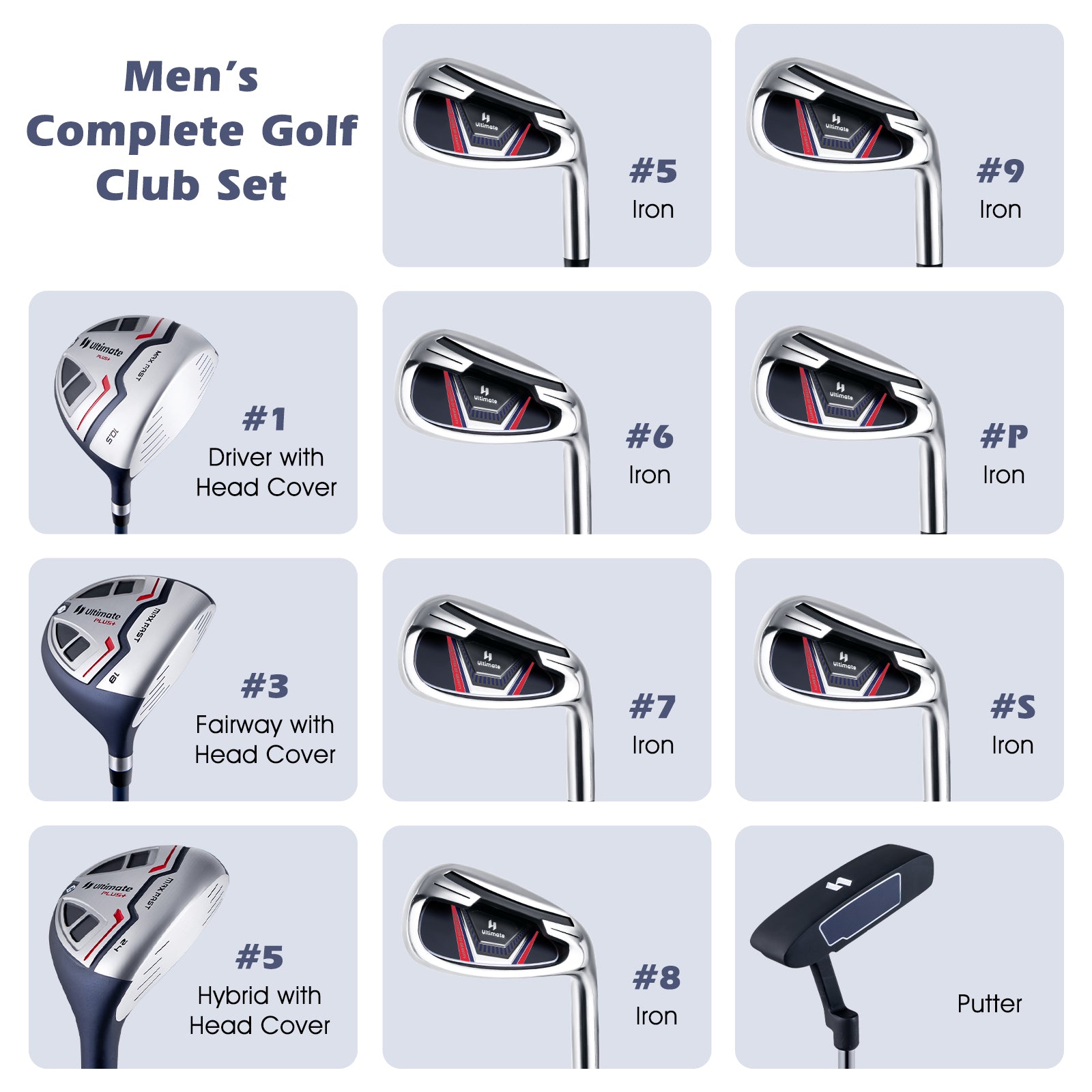 11 Pieces Complete Golf Club Package Set