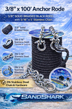 100ft x 3/8 Anchor Line, 5ft (316SS) Chain