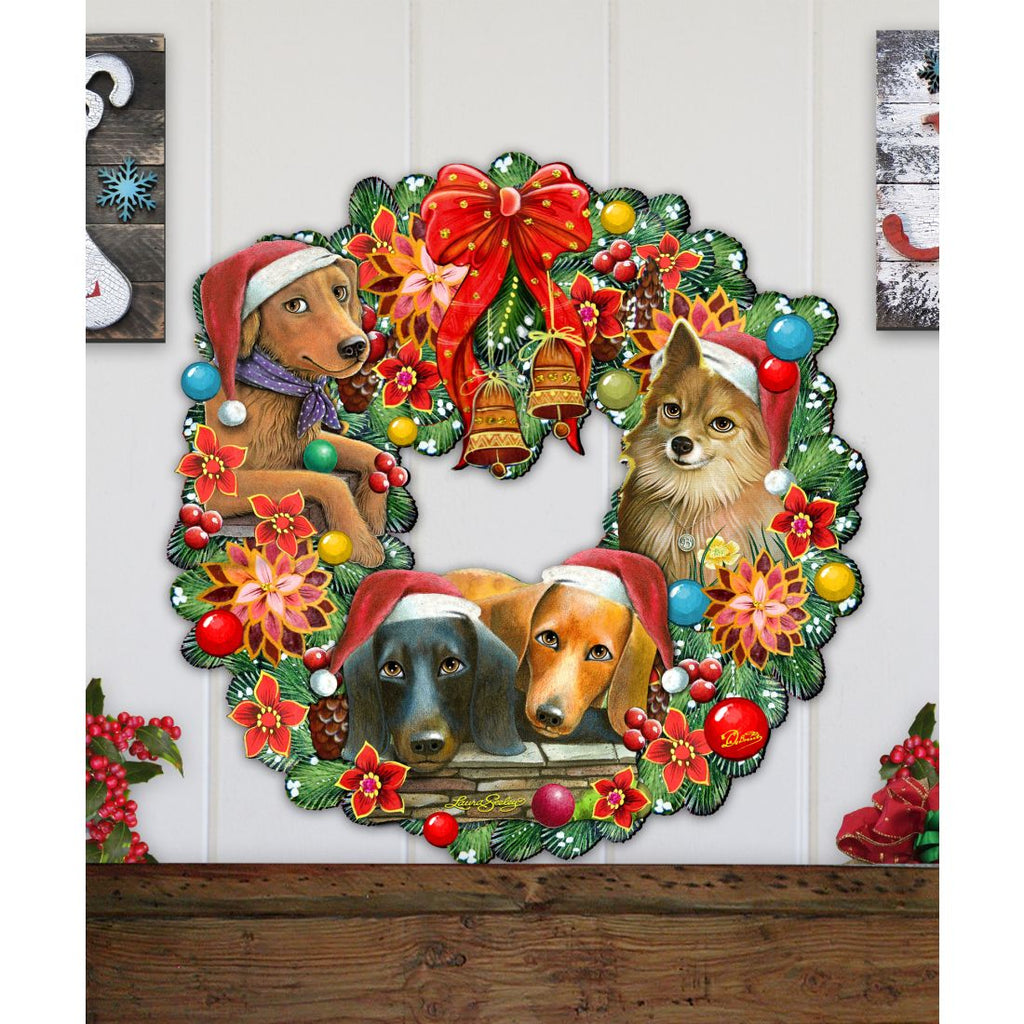Christmas Friends Puppy Door Wreath
