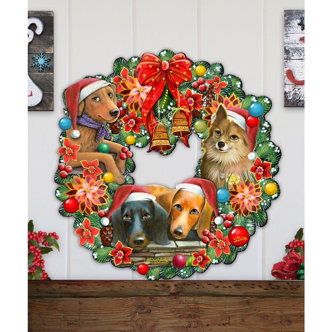 Christmas Friends Puppy Door Wreath