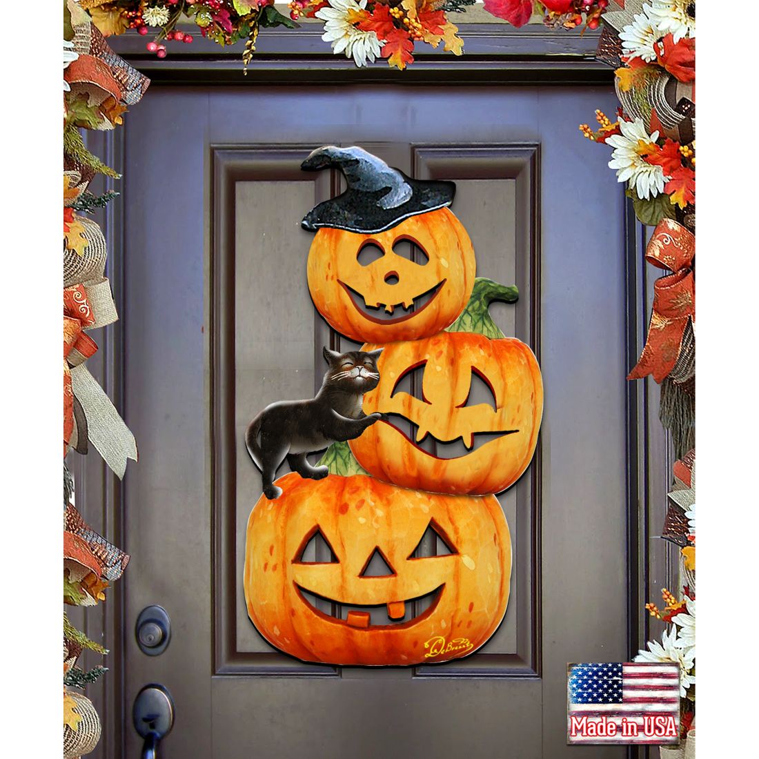 Scary Stacking Pumpkins Halloween Door Decor