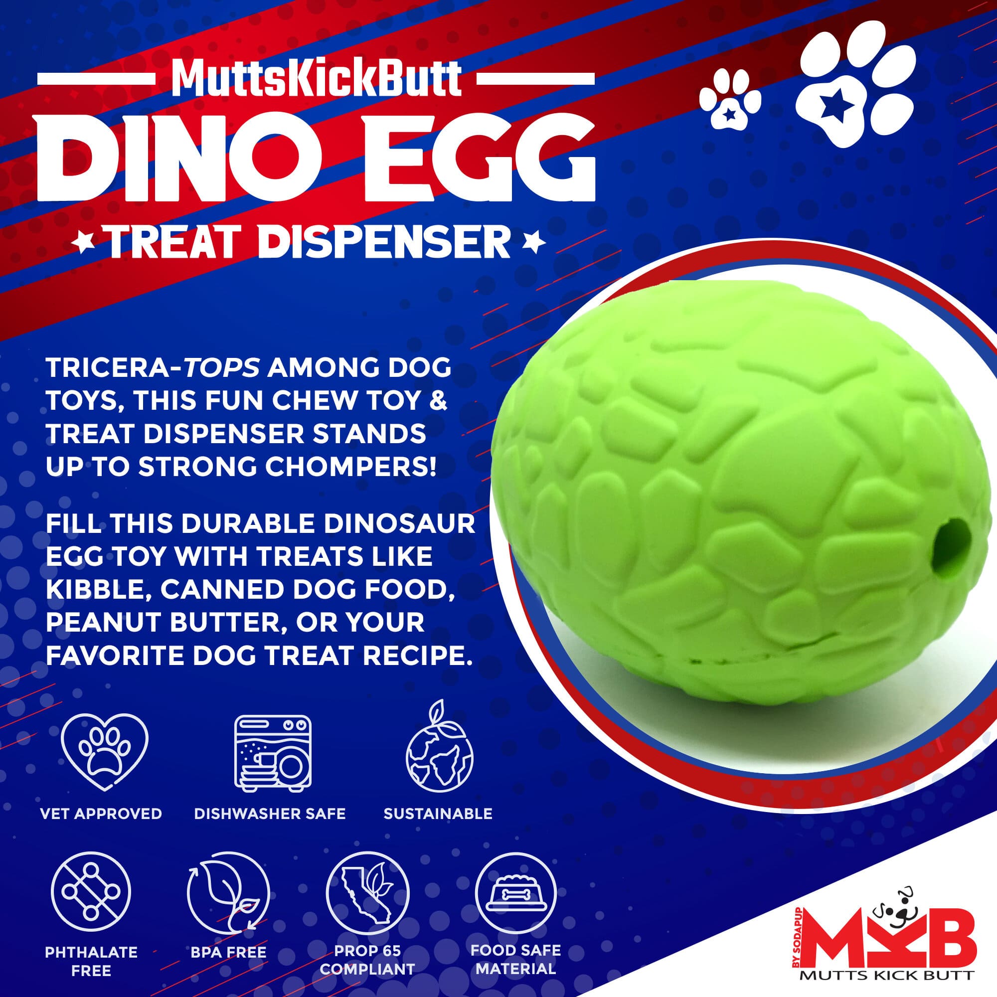 Dinosaur Egg Dog Chew Toy & Treat Dispenser