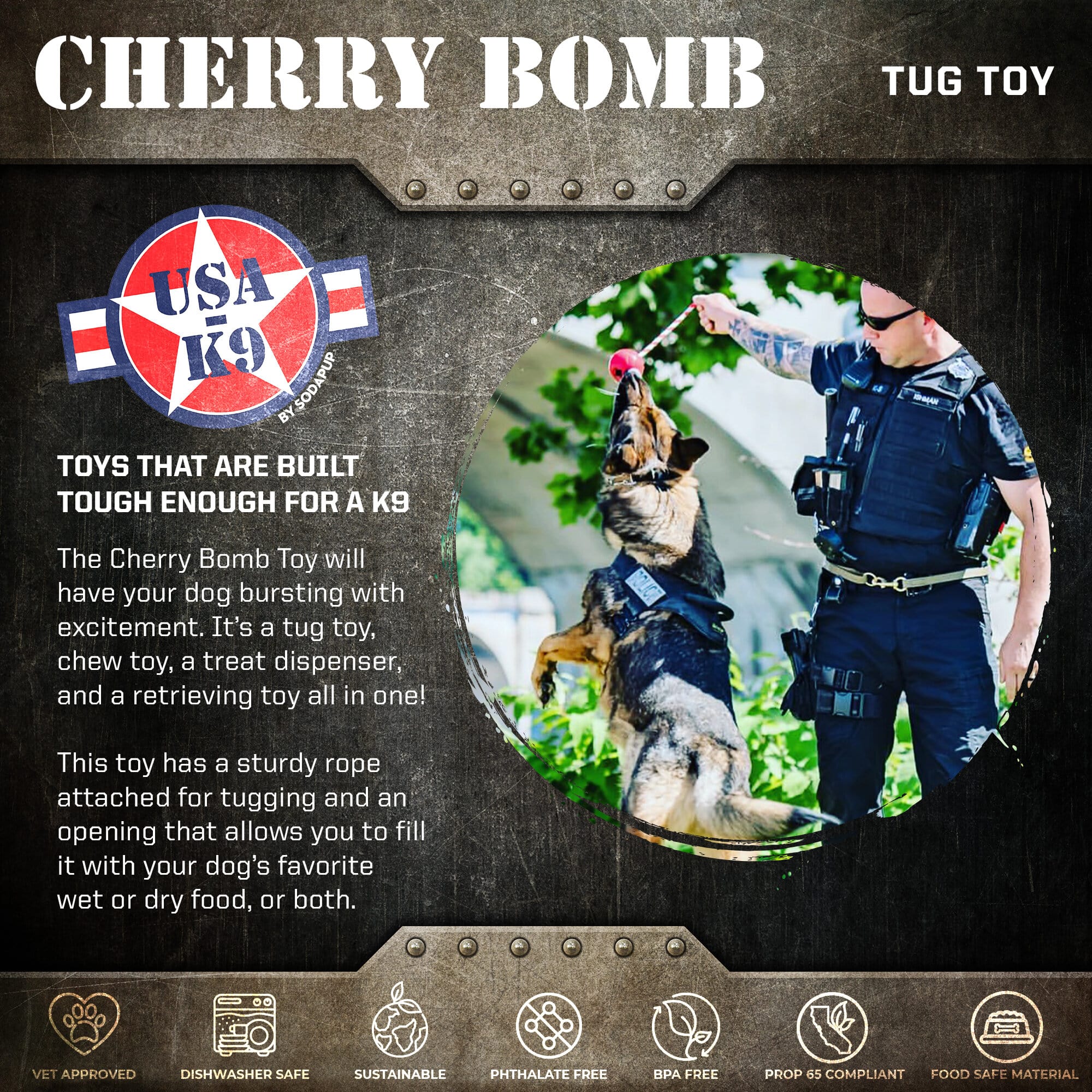 USA-K9 Cherry Bomb Rubber Dog Chew Toy