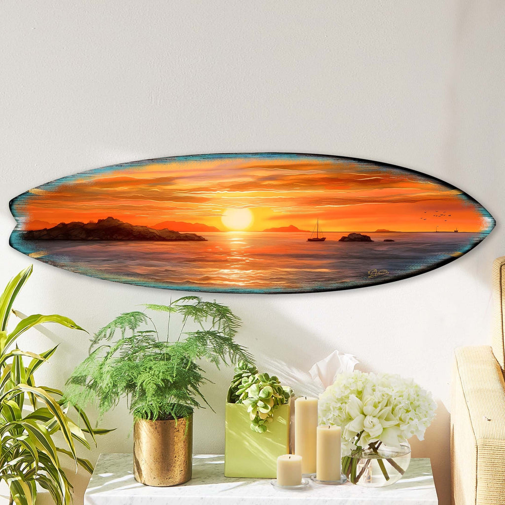 Sunset Symphony Surfboard Coastal Wall Art