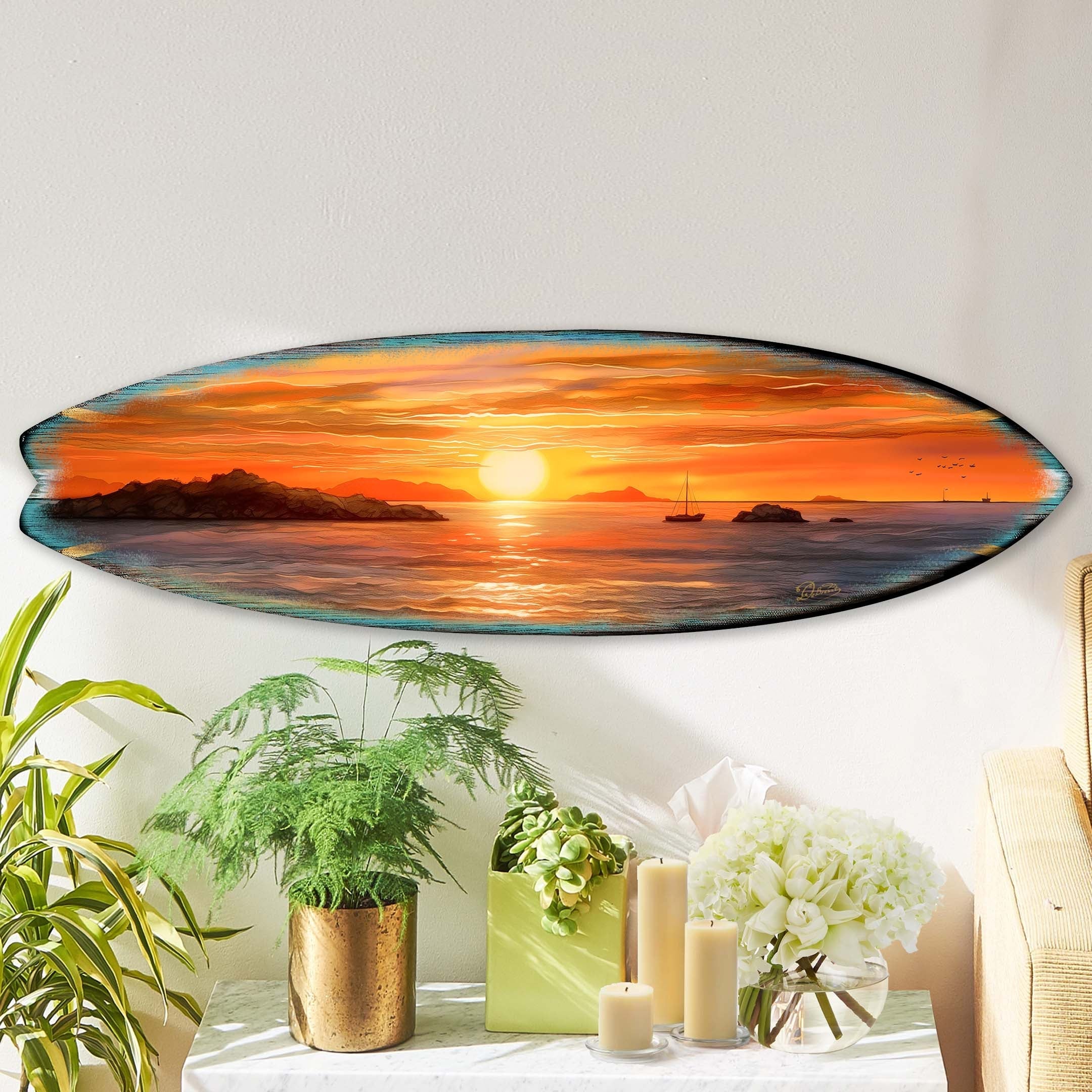 Sunset Symphony Surfboard Coastal Wall Art