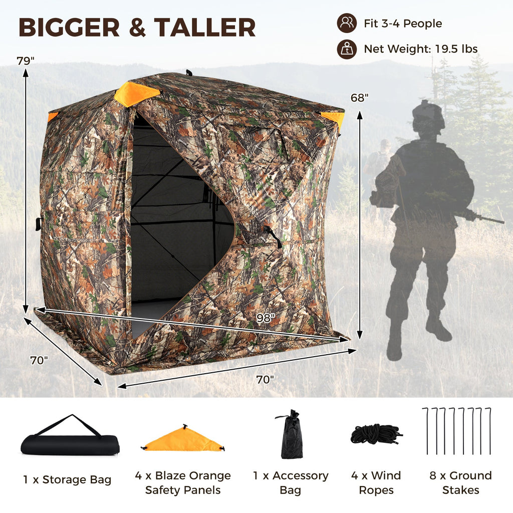 3-4 Person Hunting Blind 270¬∞ See-Through Pop-up Ground Blind with Full-Open Swing Door