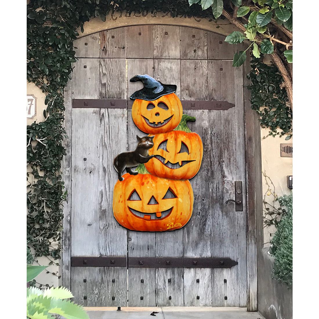 Scary Stacking Pumpkins Halloween Door Decor