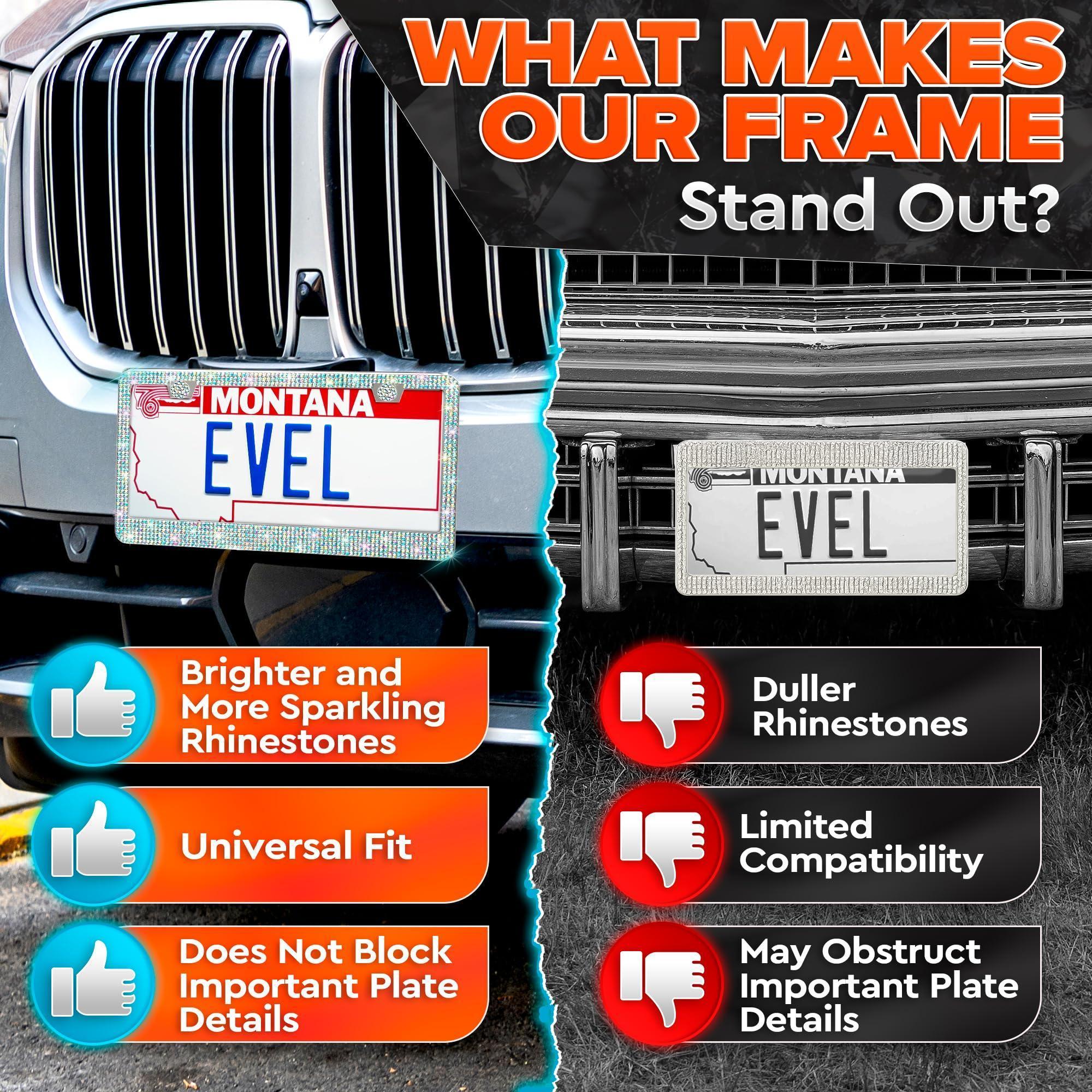 2 Pack Bling License Plate Frames for Women
