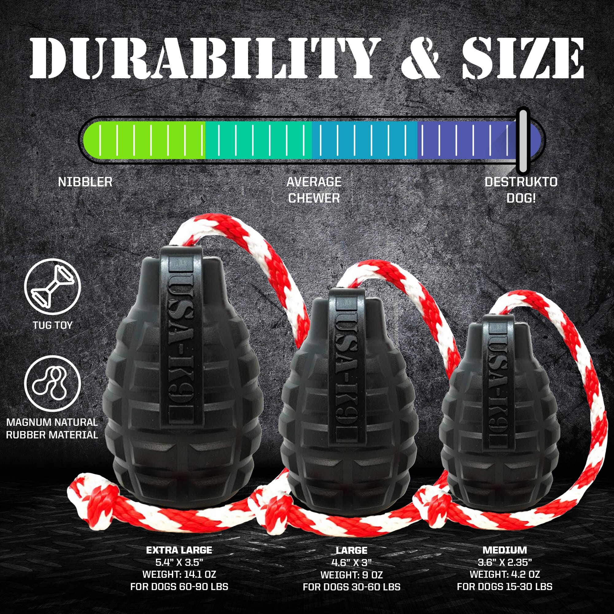 USA-K9 Magnum Grenade  Rubber Chew Toy