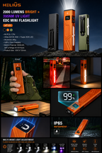 HELIUS HT-01 2000 Lumen Rechargeable EDC Flashlight with UV Light