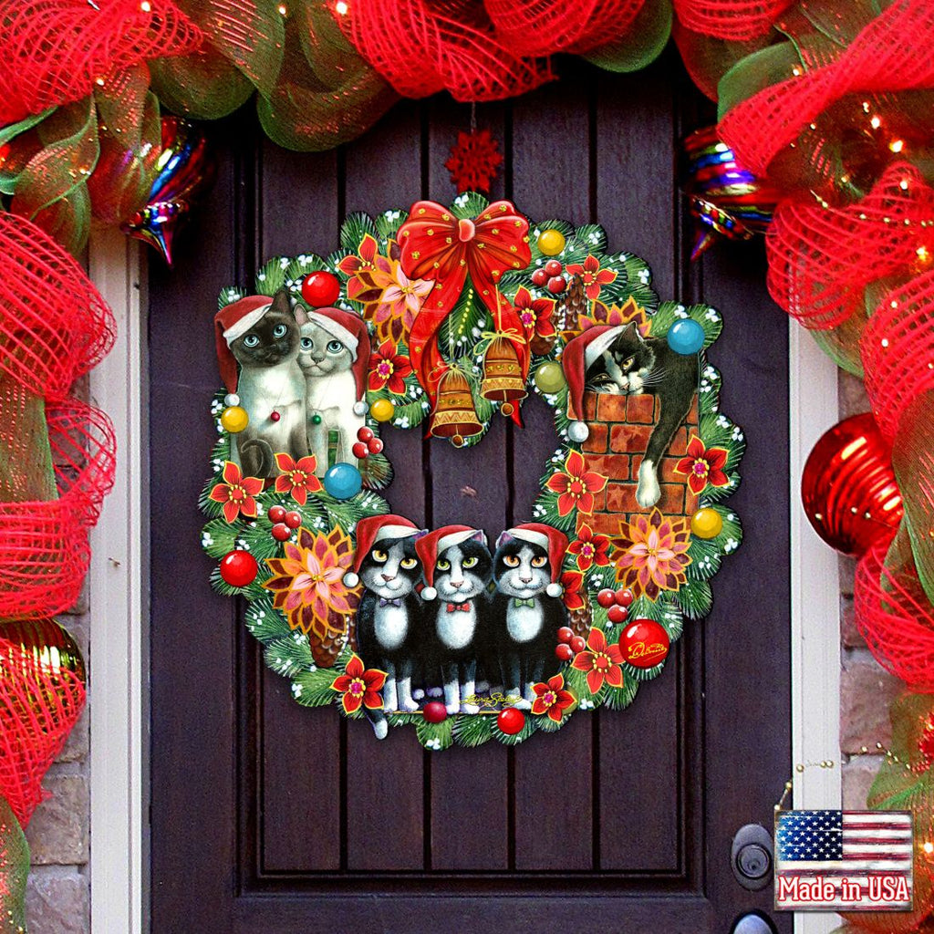 Christmas Friends Kitty Door Wreath