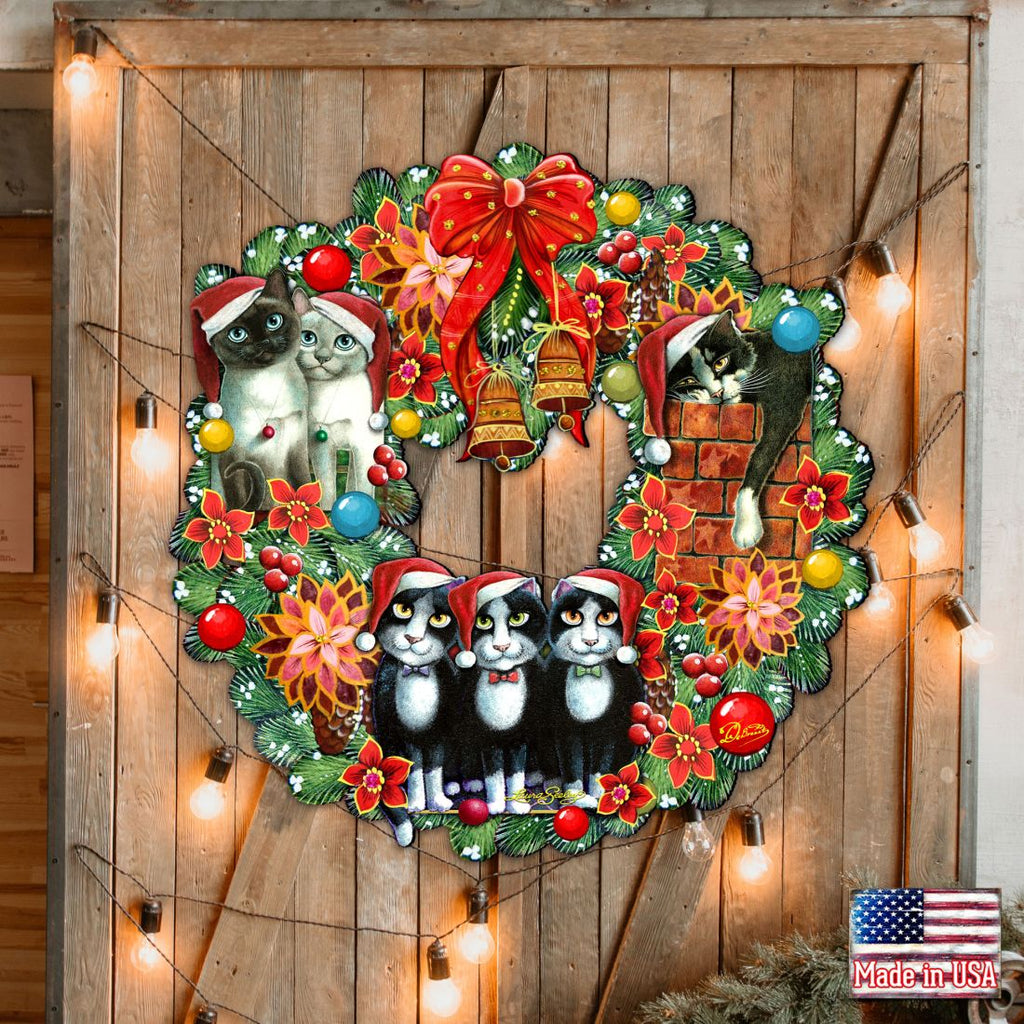 Christmas Friends Kitty Door Wreath