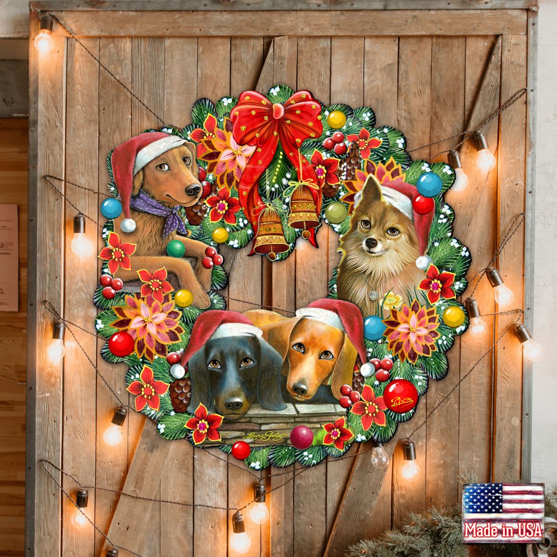 Christmas Friends Puppy Door Wreath