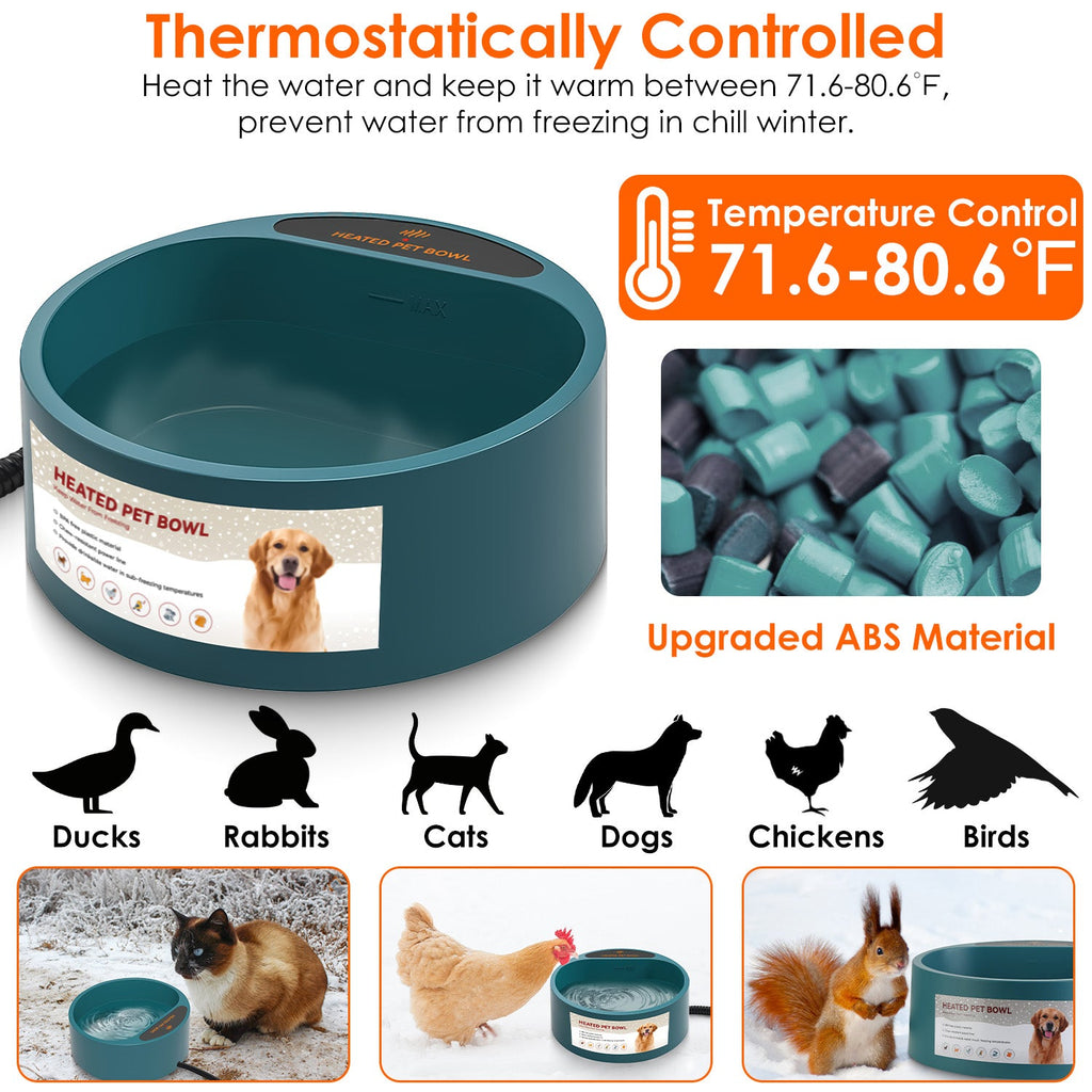 Heated Water Bowl for Dog Cat 74.4OZ
