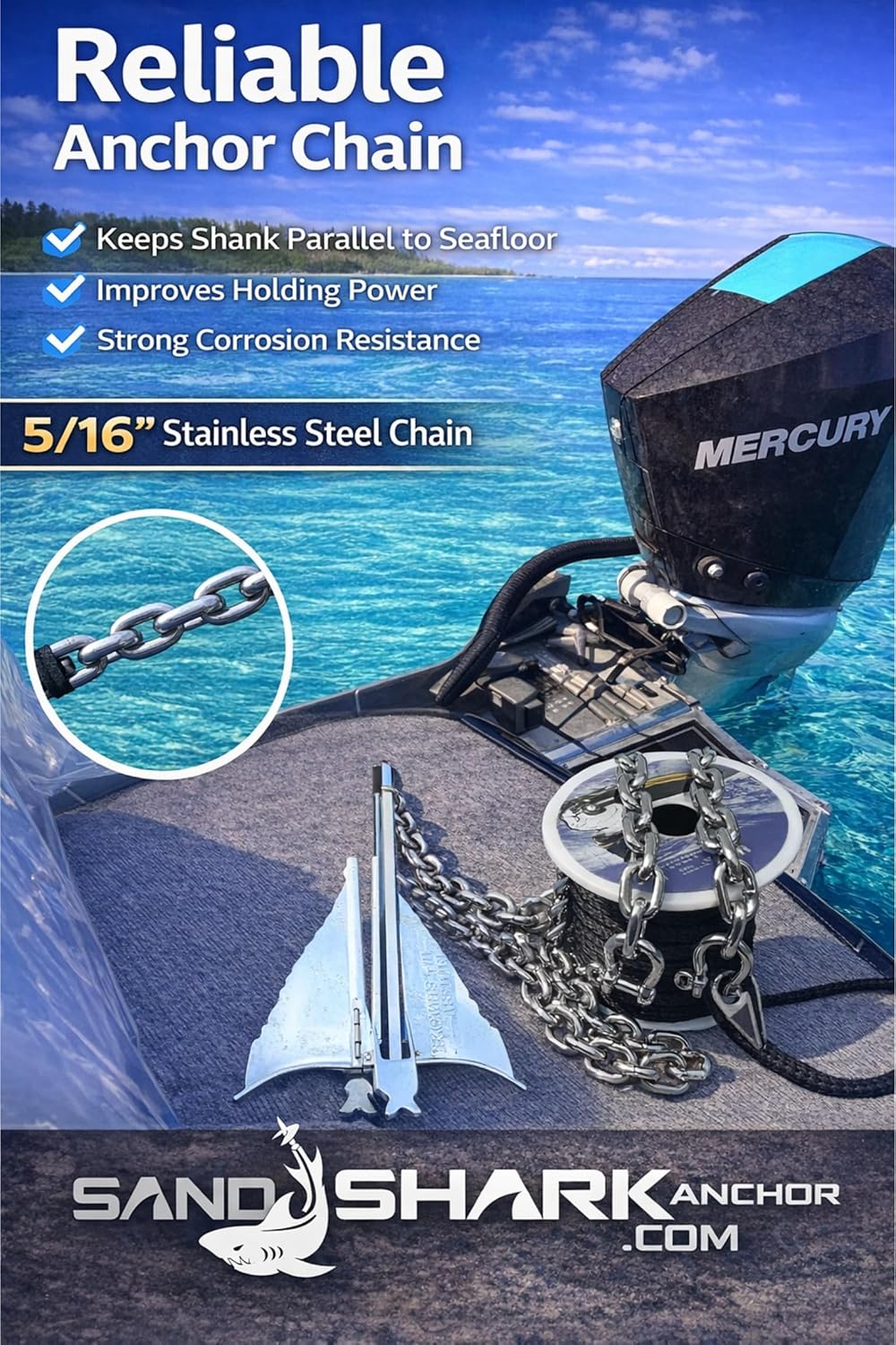 100ft x 3/8 Anchor Line, 5ft (316SS) Chain
