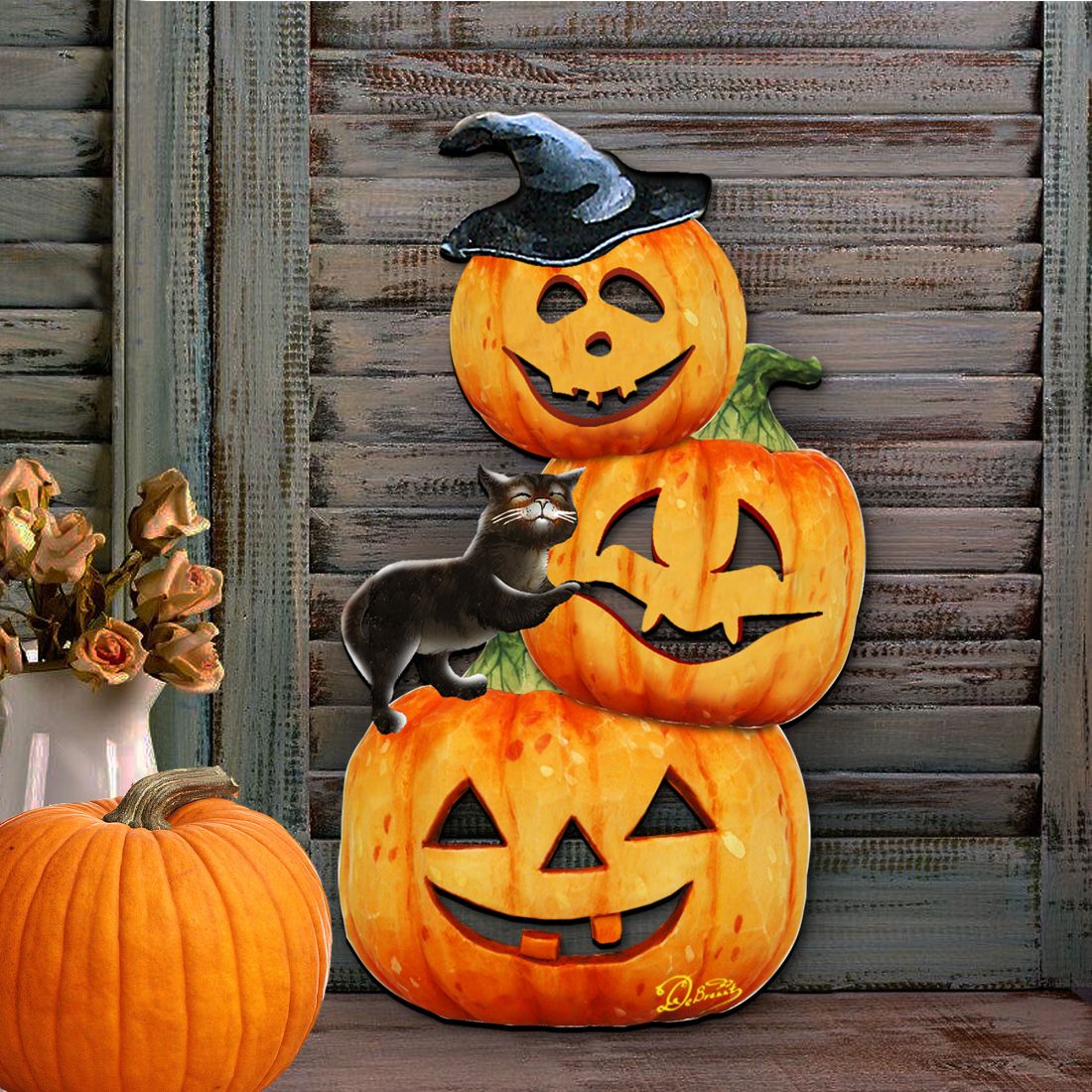 Scary Stacking Pumpkins Halloween Door Decor
