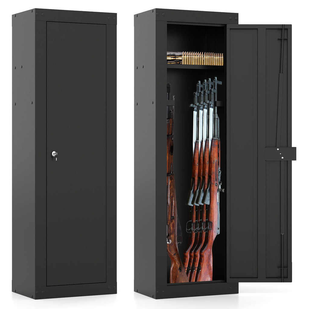 8 Rifle Safe Large Gun Cabinet with Storage Shelf-Black