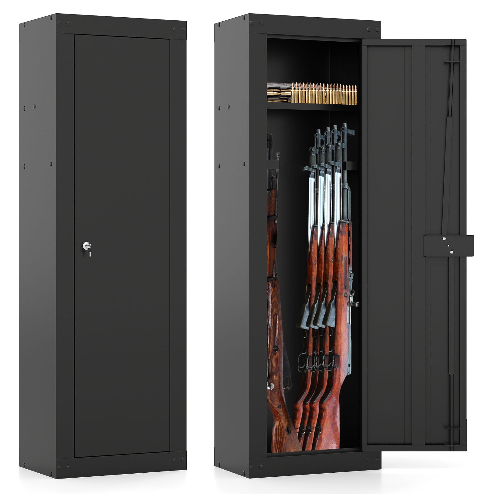 8 Rifle Safe Large Gun Cabinet with Storage Shelf-Black