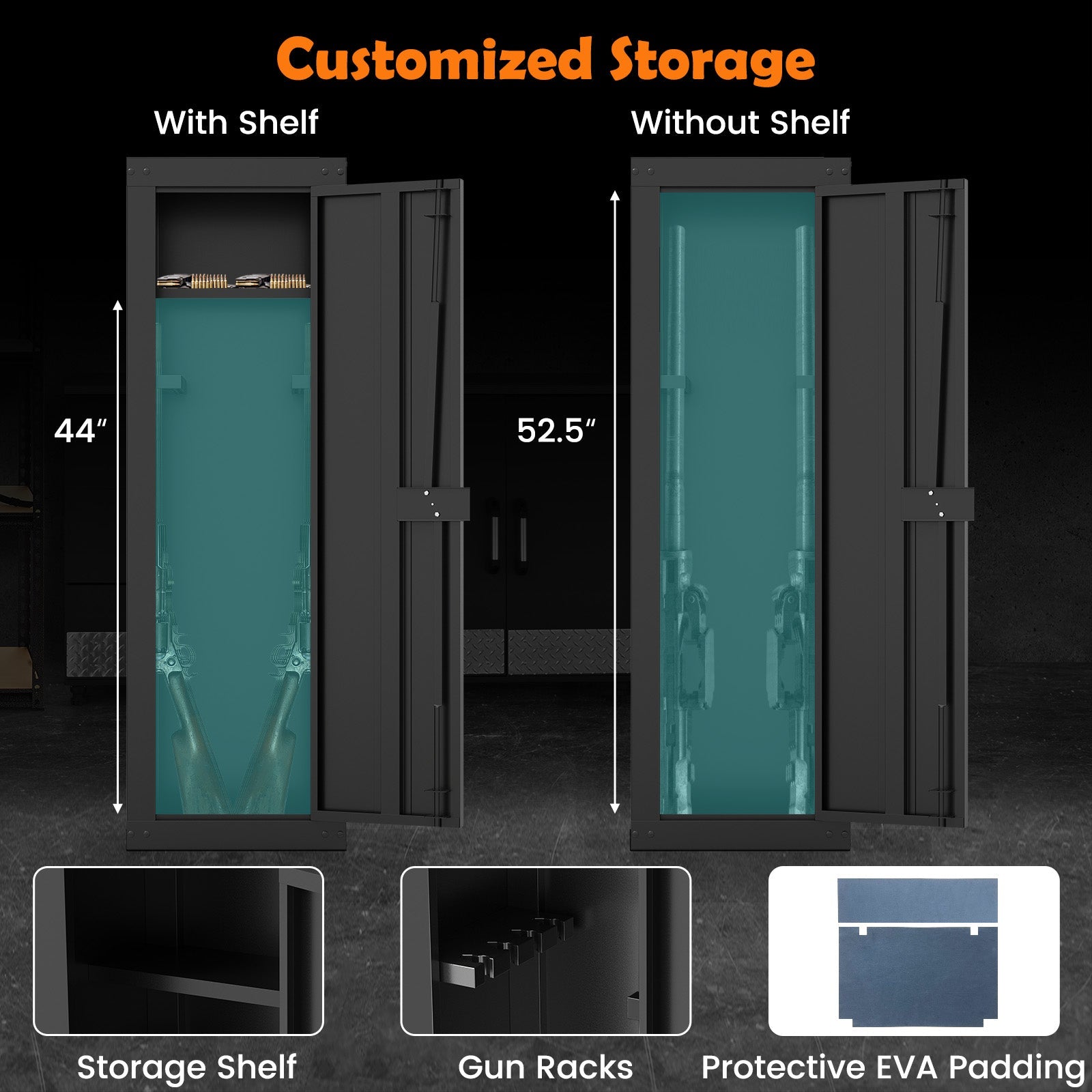 8 Rifle Safe Large Gun Cabinet with Storage Shelf-Black