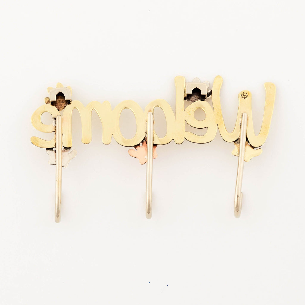 Welcome Paw Print Metal Sign with Hooks