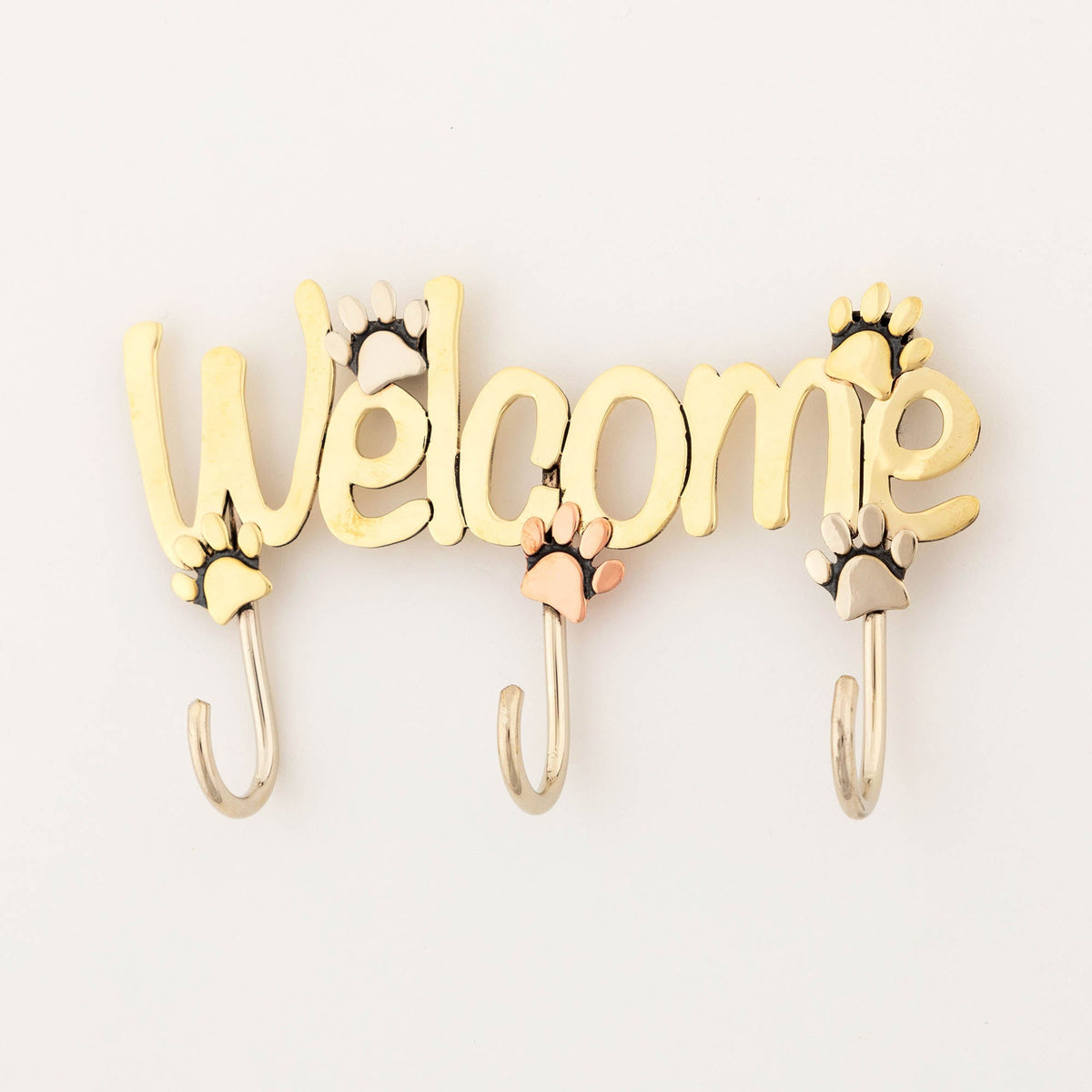 Welcome Paw Print Metal Sign with Hooks