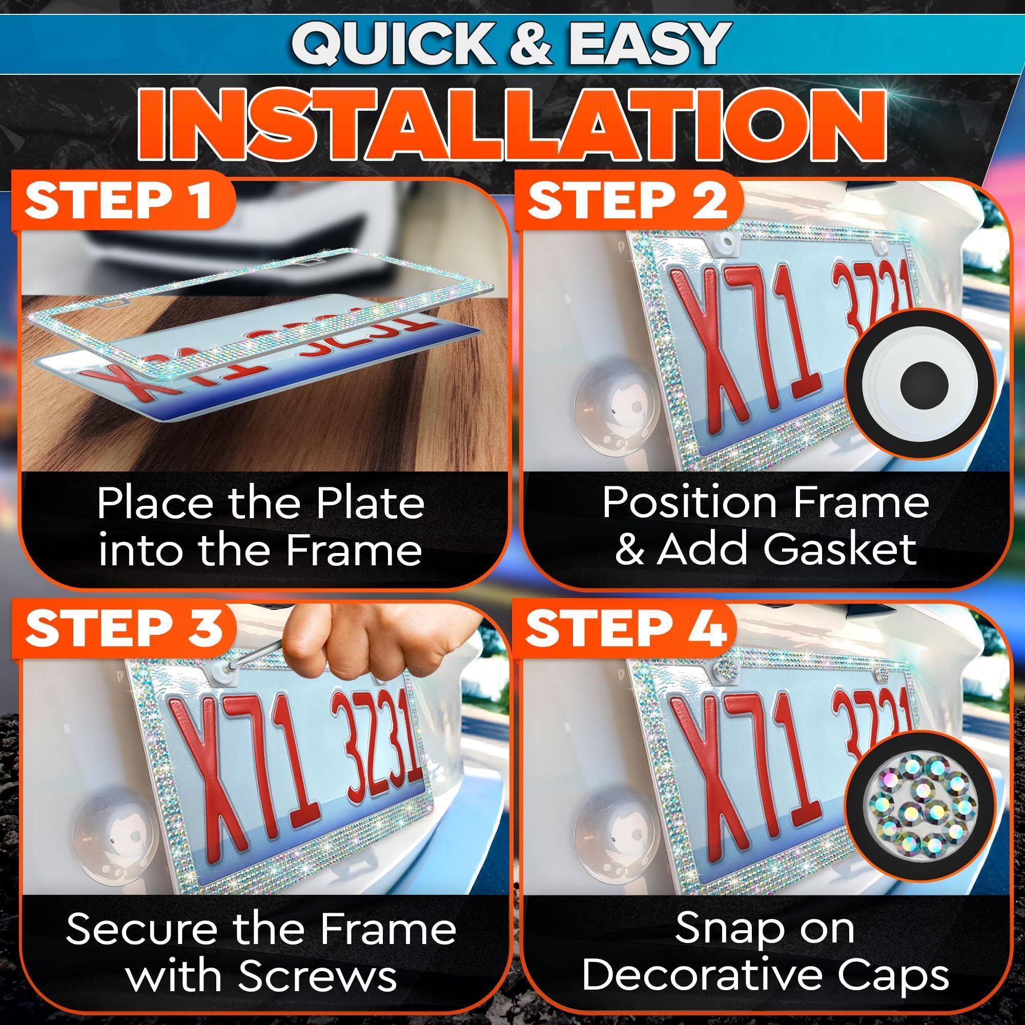 2 Pack Bling License Plate Frames for Women