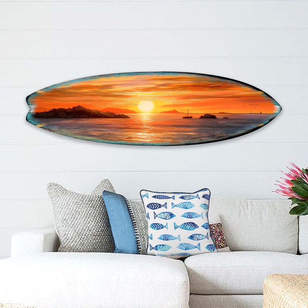 Sunset Symphony Surfboard Coastal Wall Art
