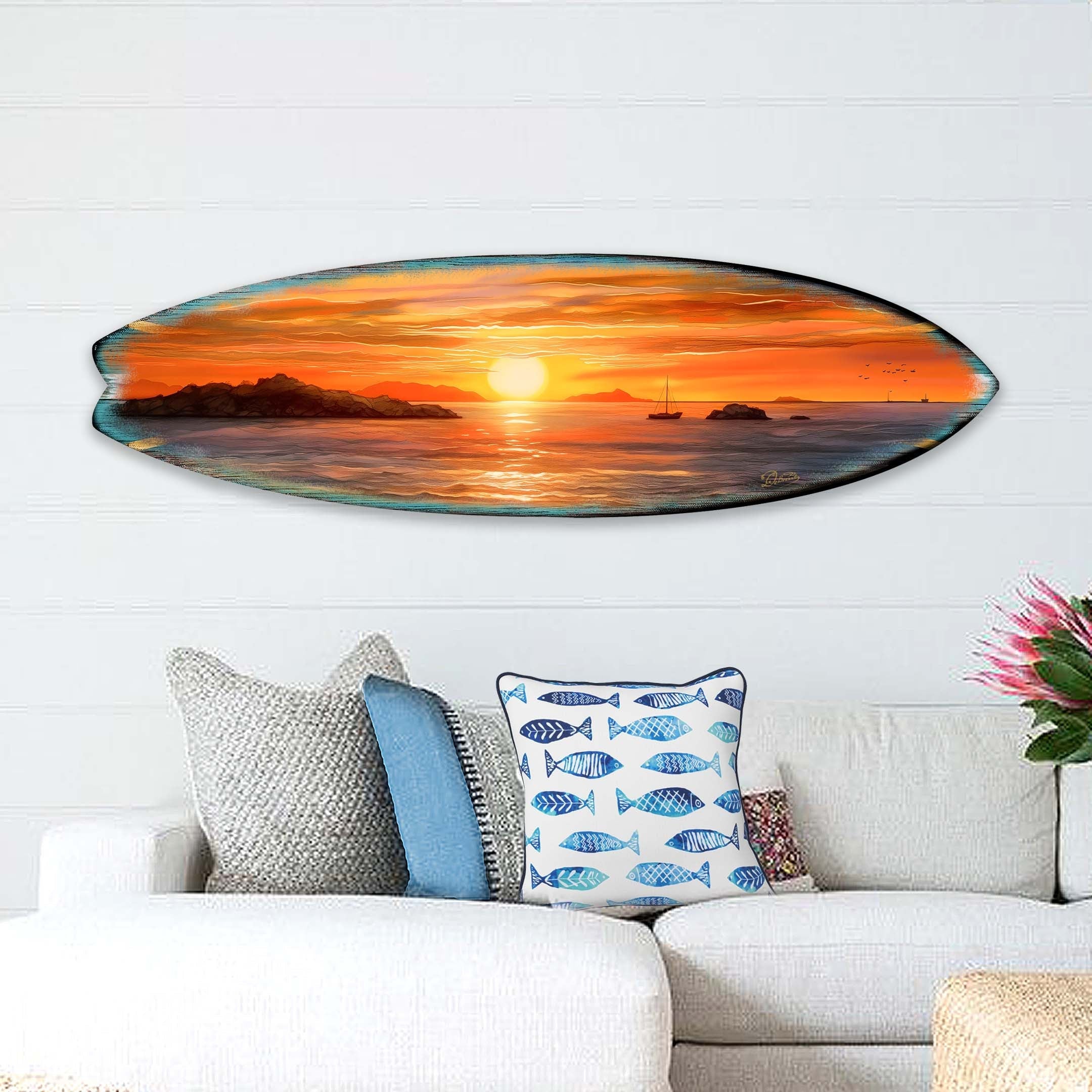 Sunset Symphony Surfboard Coastal Wall Art