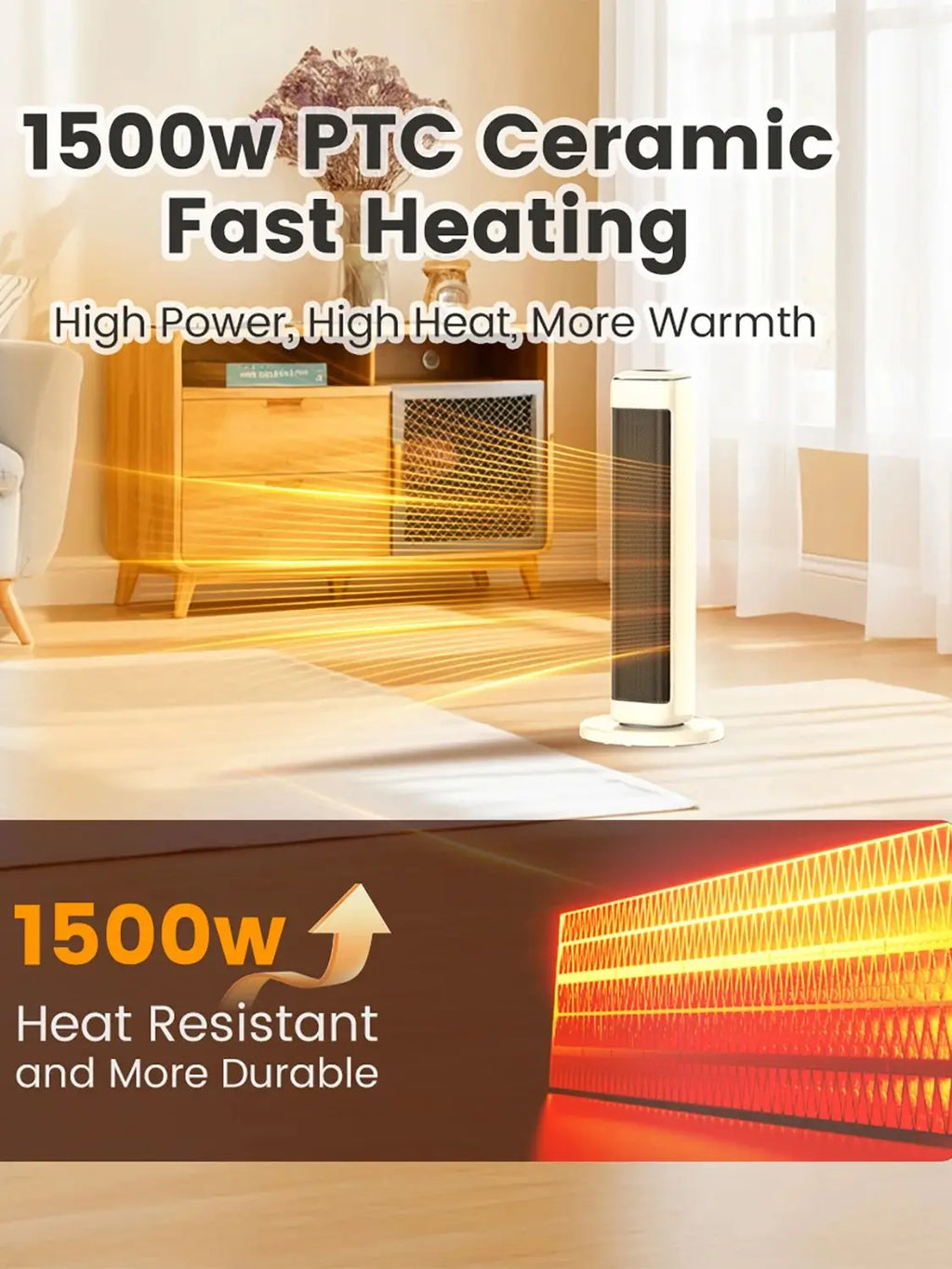 25"  Ceramic Tower Heater for Indoor Use Large Room