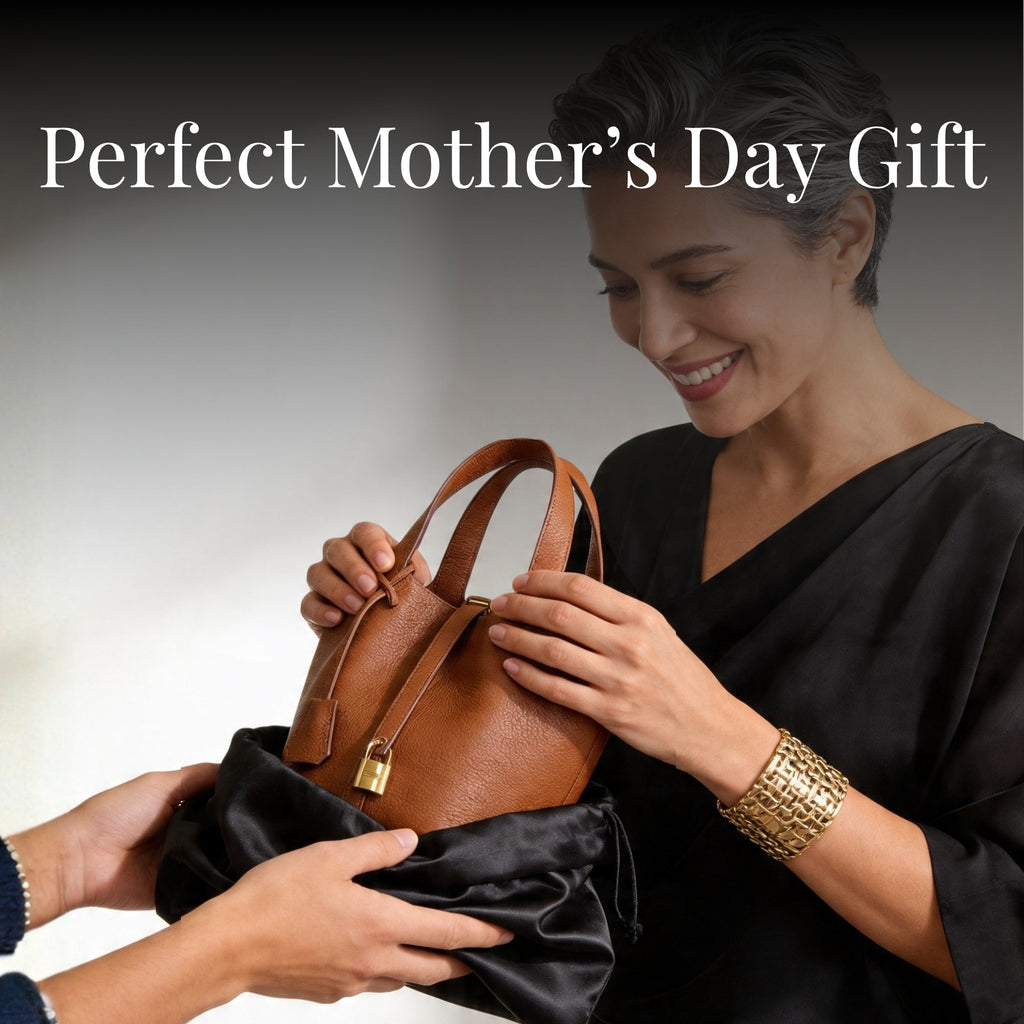 Leather Bucket Bag with Drawstring Pouch – Leather Satchel, Everyday Handbag with Mini Lock Design