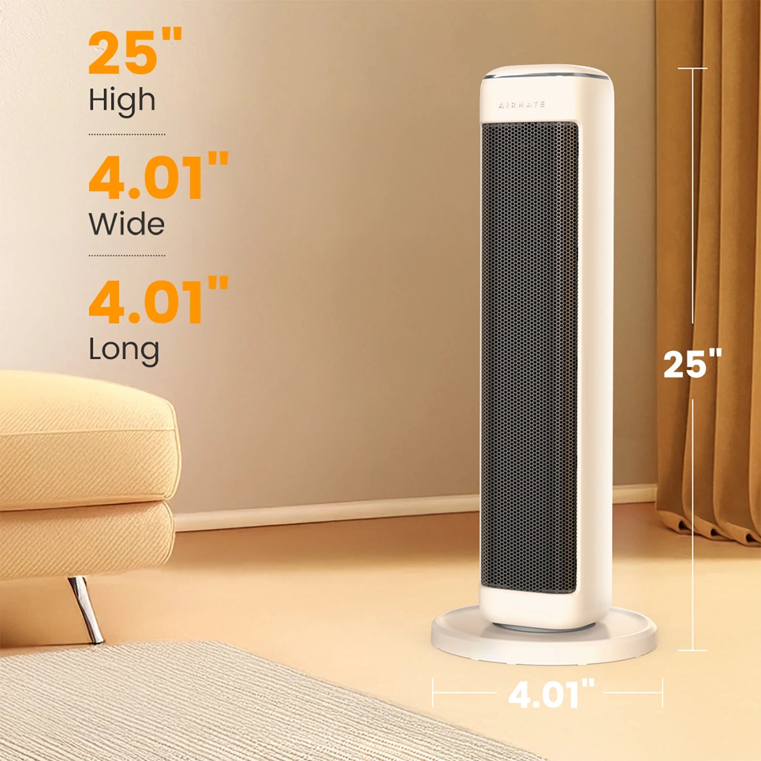 25"  Ceramic Tower Heater for Indoor Use Large Room