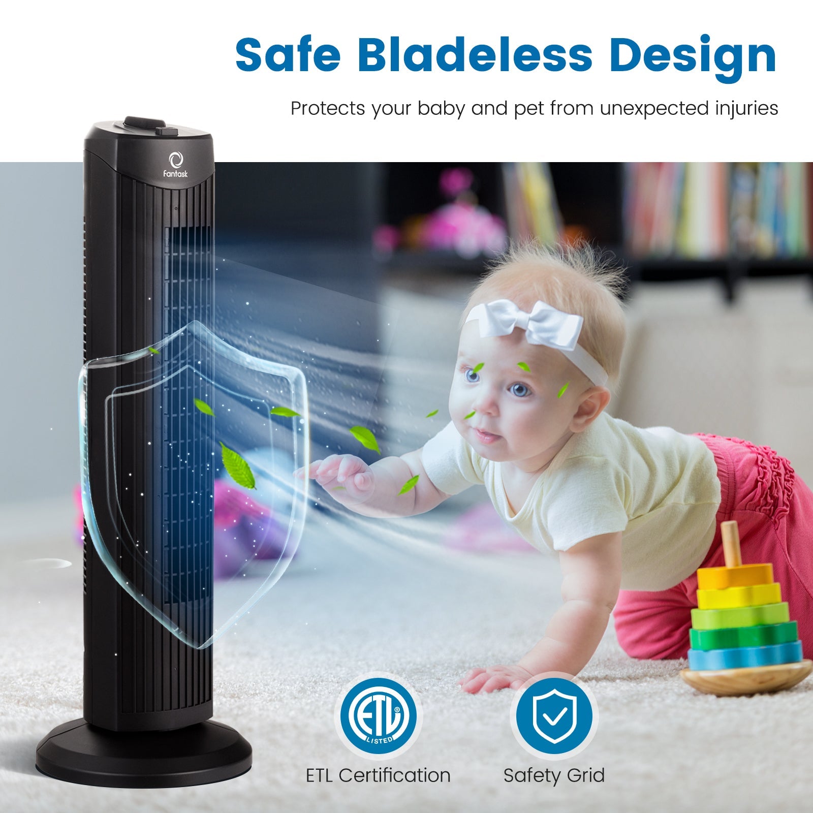 28 Inch Quiet Bladeless Oscillating Tower Fan