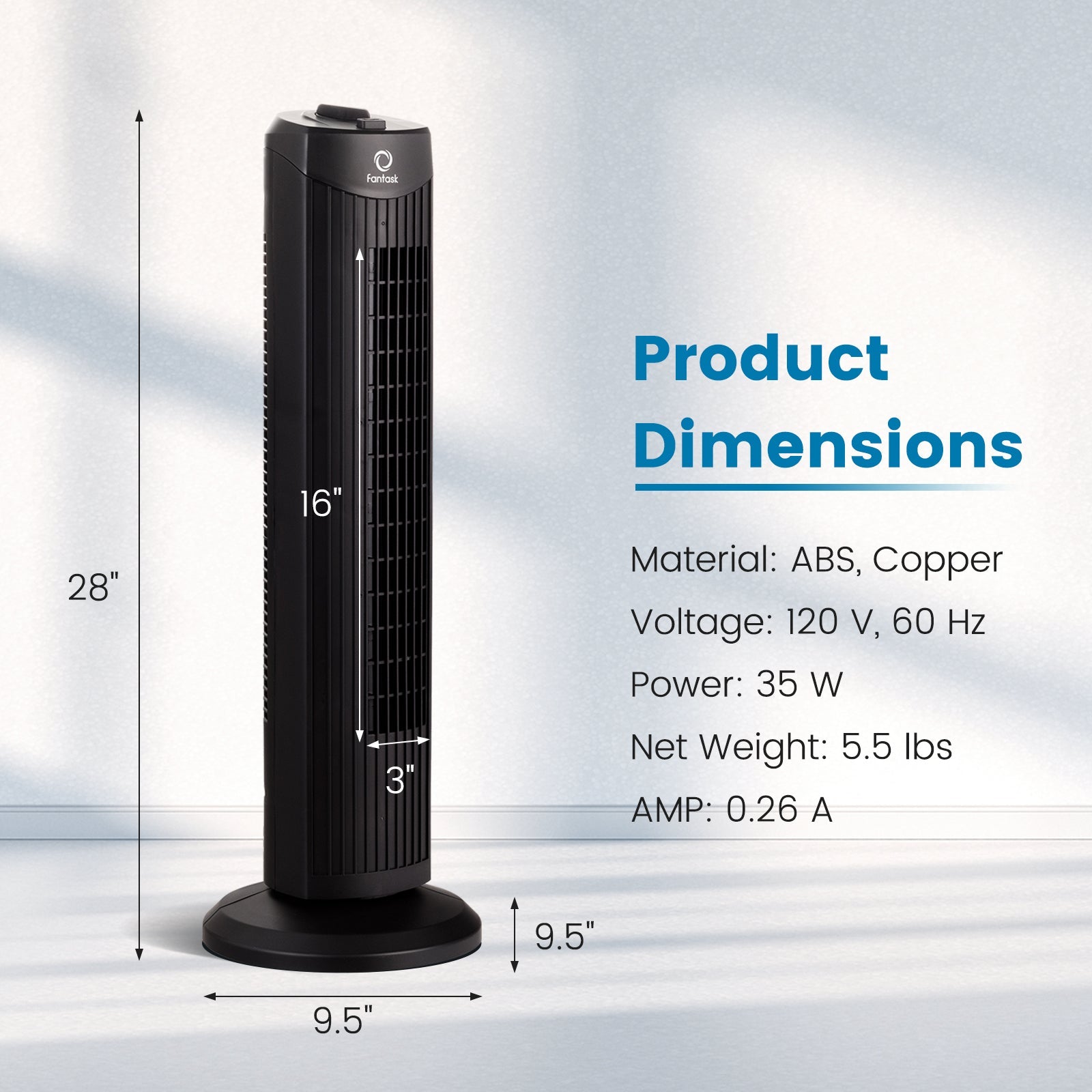28 Inch Quiet Bladeless Oscillating Tower Fan