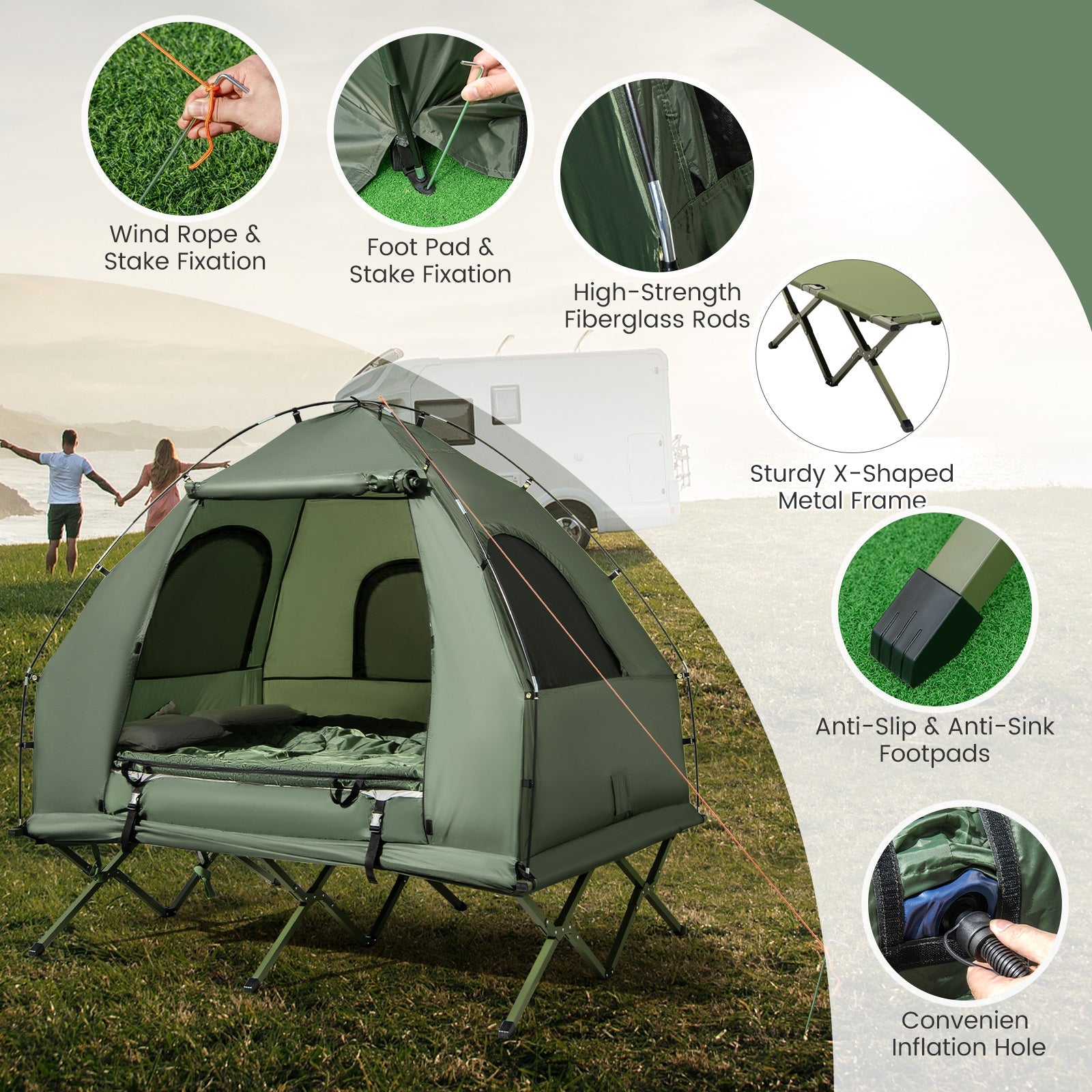5-in-1 2-Person Foldable Outdoor Camping Tent