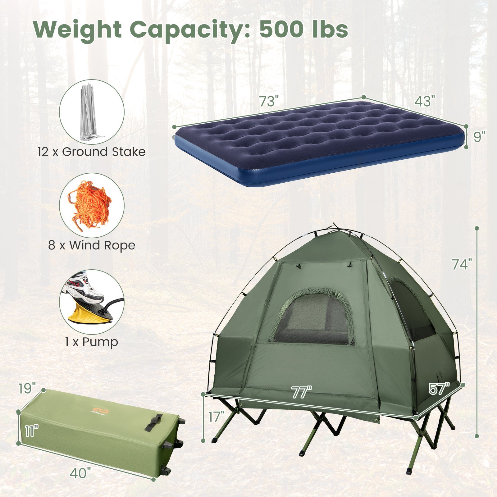 5-in-1 2-Person Foldable Outdoor Camping Tent