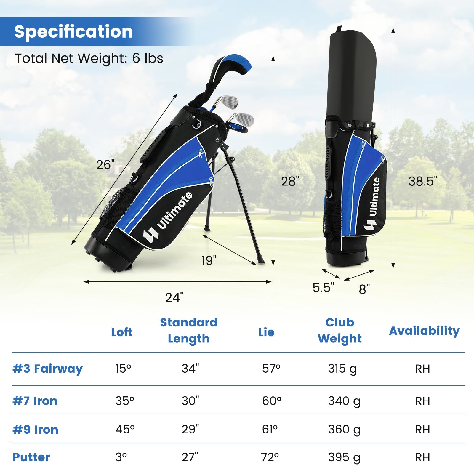 Junior Complete Golf Club Set For Age 8 to 10