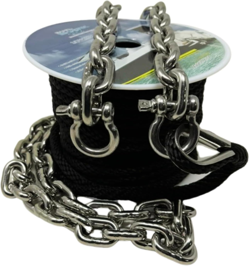 100ft x 3/8 Anchor Line, 5ft (316SS) Chain