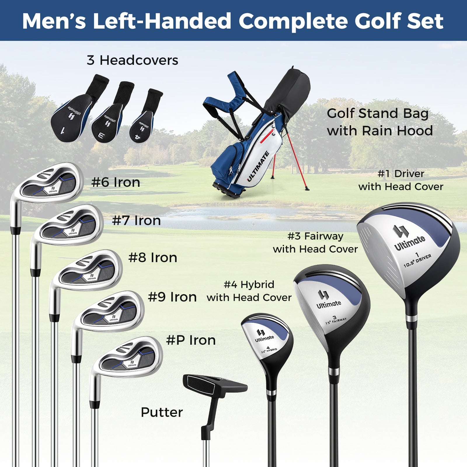 Mens LeftHanded Complete Golf Clubs and Bag Set