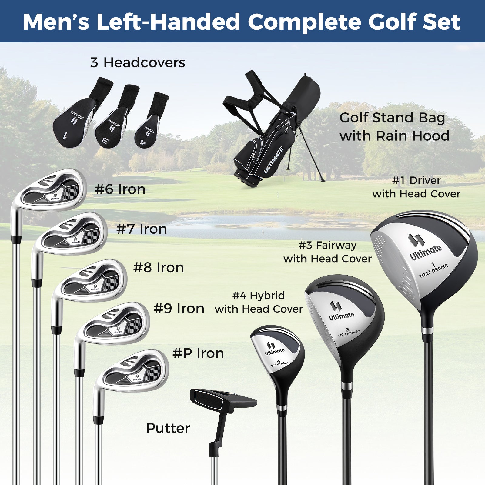 Mens LeftHanded Complete Golf Clubs and Bag Set