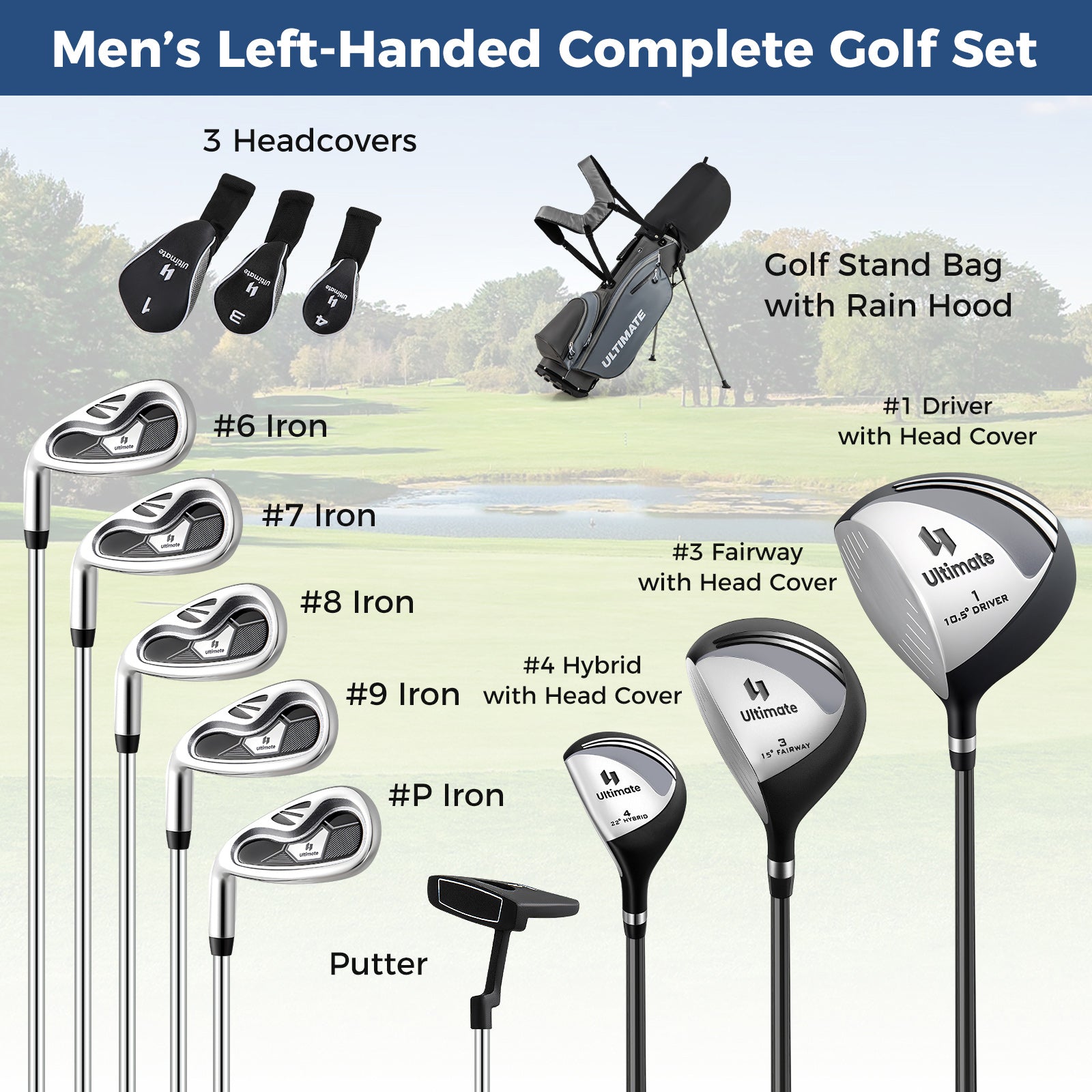 Mens LeftHanded Complete Golf Clubs and Bag Set