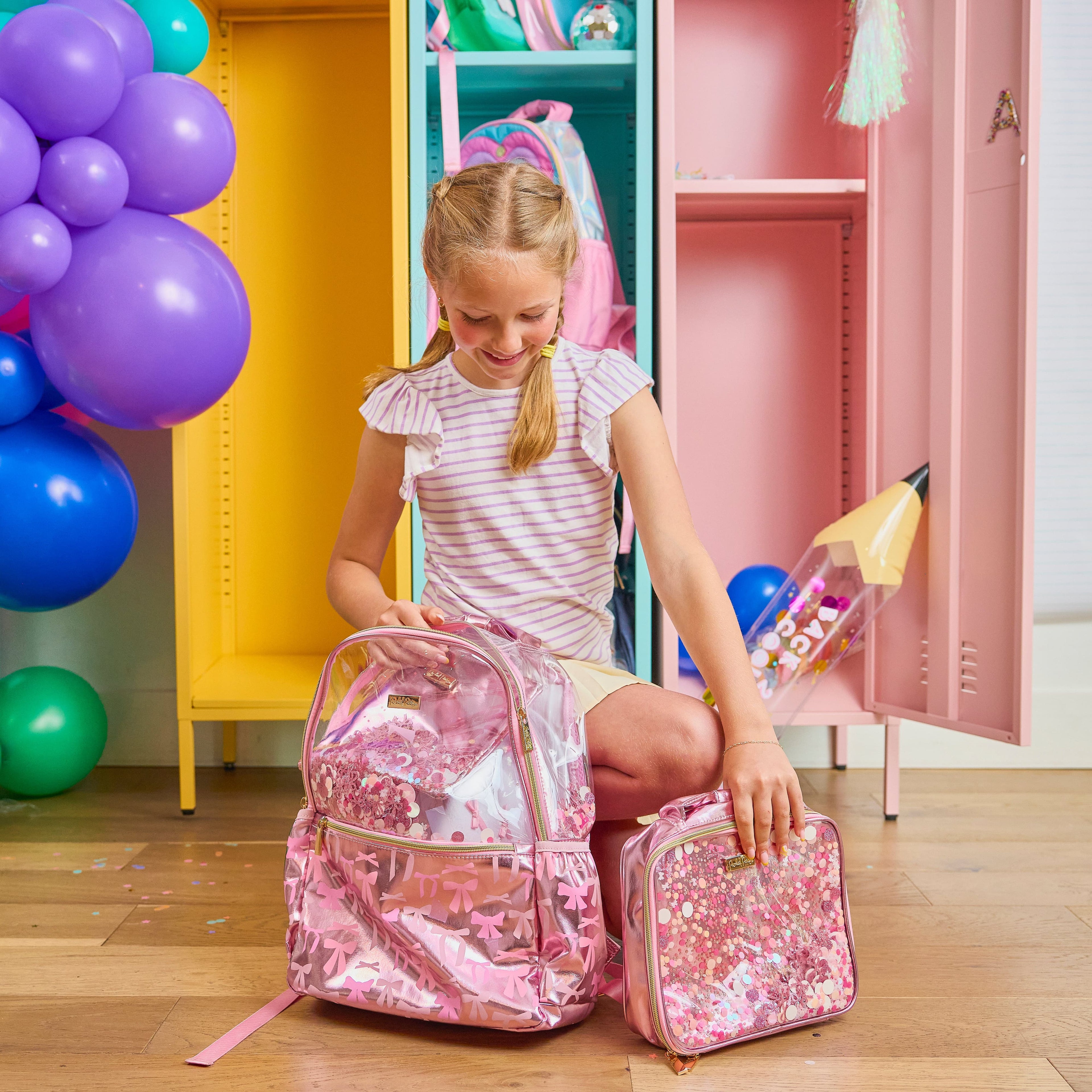 Pink Bow Confetti Clear Backpack