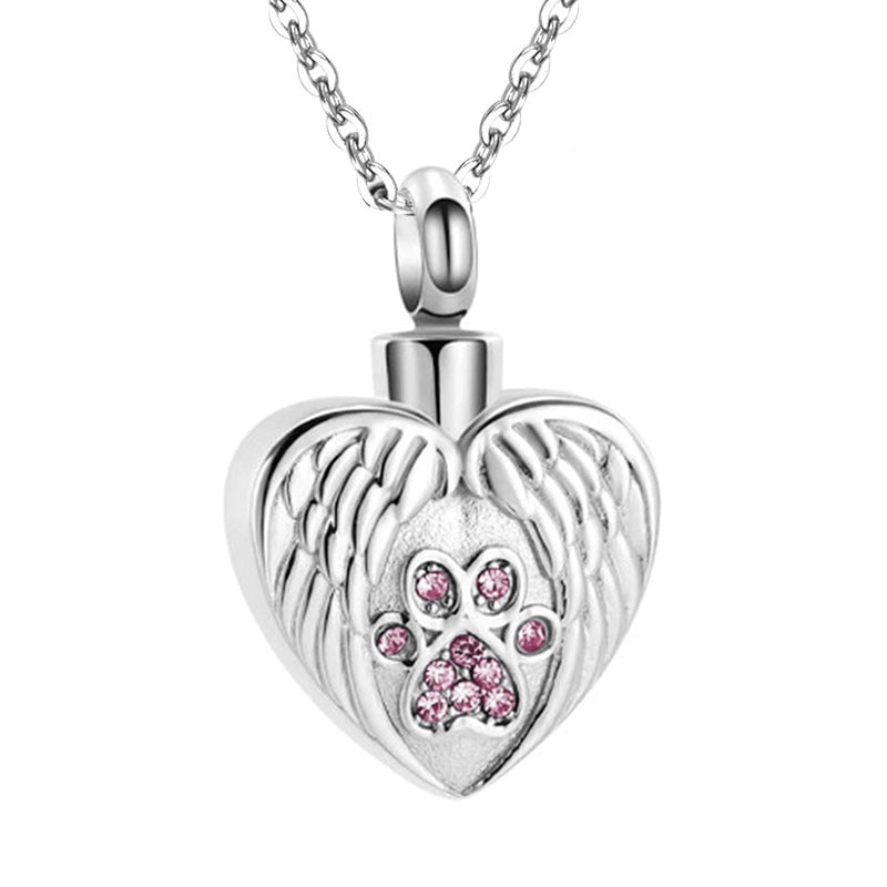 Cremation Angel Wing Heart Pendant