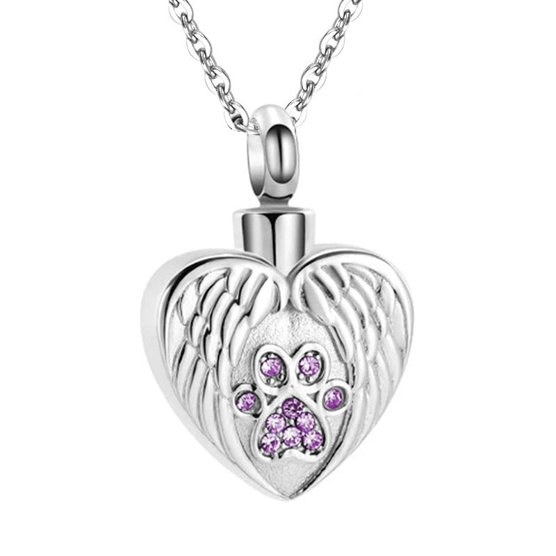 Cremation Angel Wing Heart Pendant