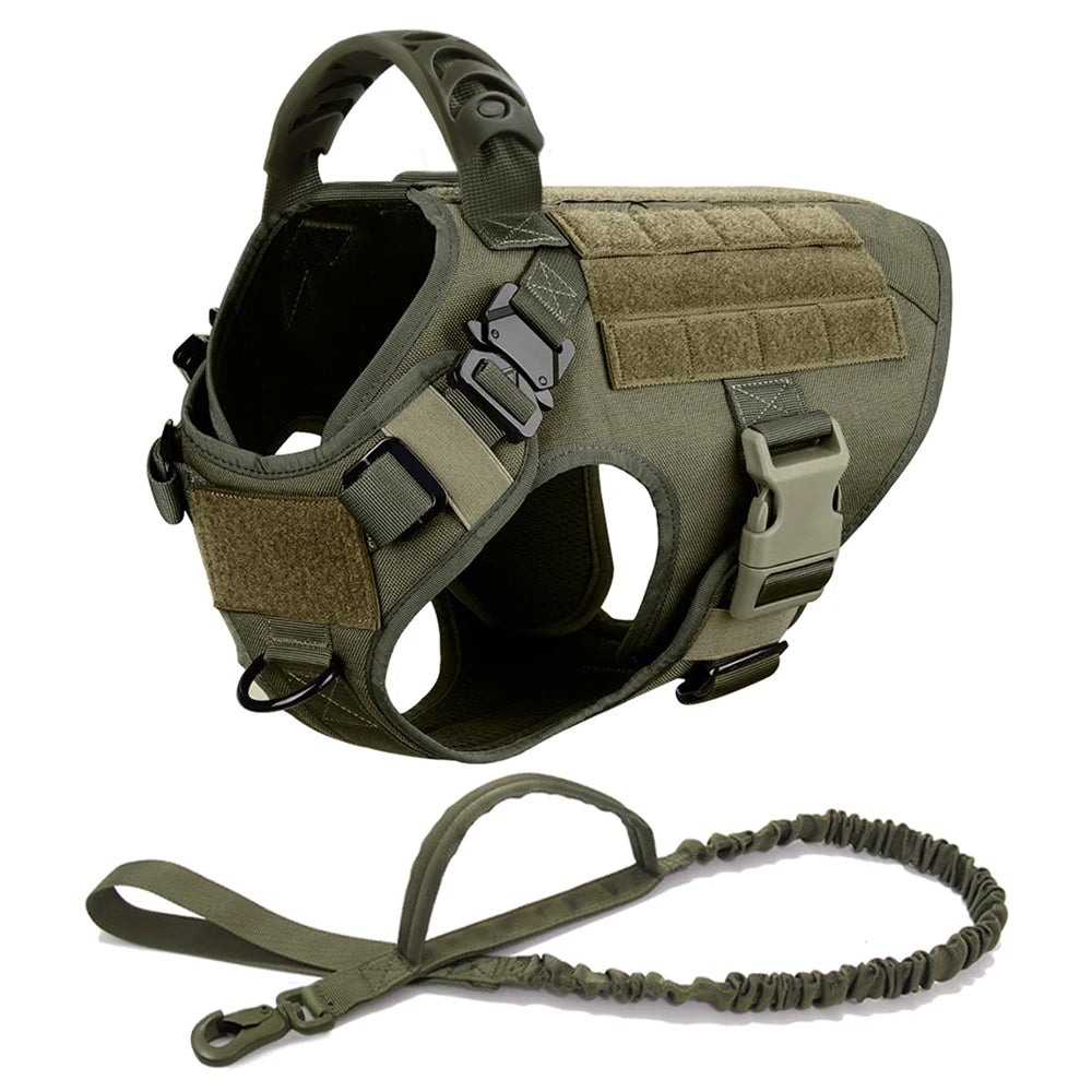 Tactical Dog Harness Leash Set for Large Dogs Military for Training Walking Hunting Pet Vest Handle